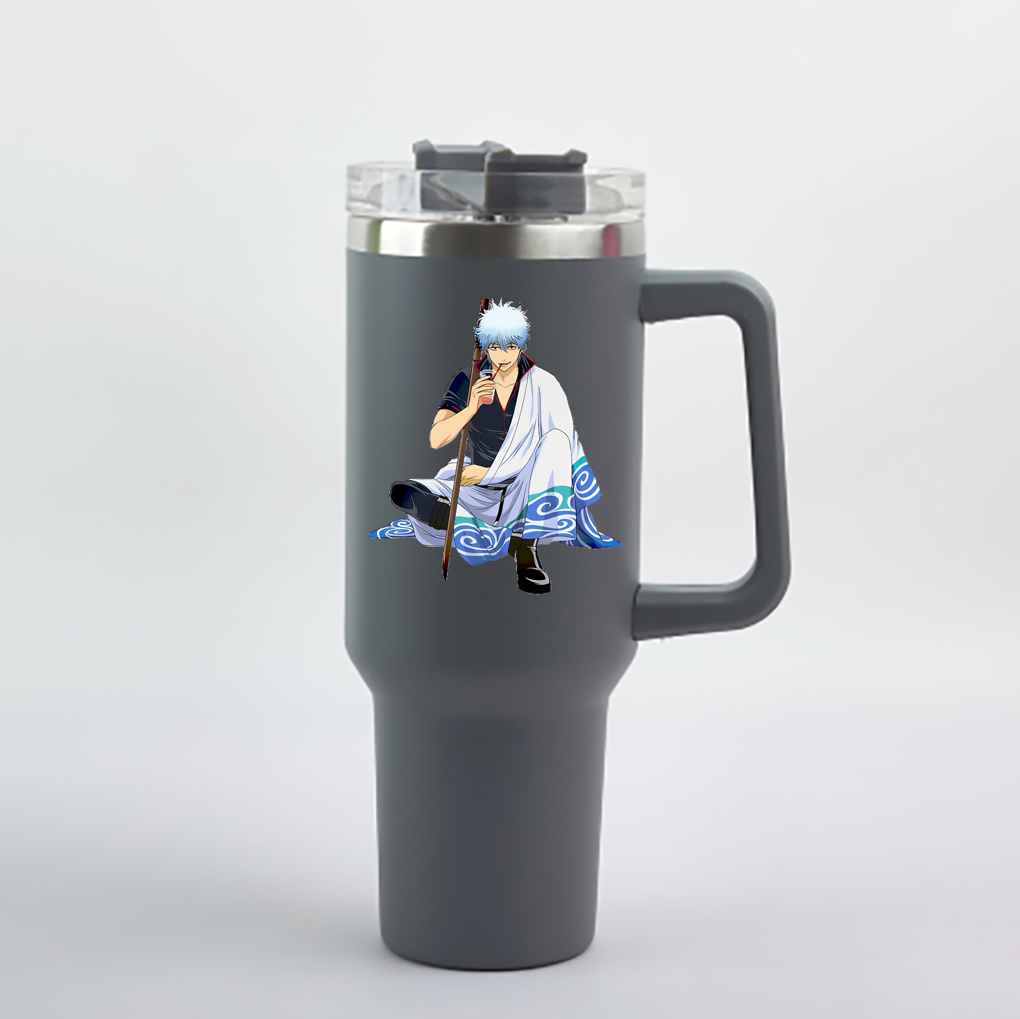 （画像用） ぎんたま 坂田銀時（さかたぎんとき） 神楽 志村新八（しむら しんぱち） GINTAMA Sakata Gintoki Kagura Shimura Shinpachi 1200mL車用タンブラー - クリスタルステッカー（プラスチックストロー付き）