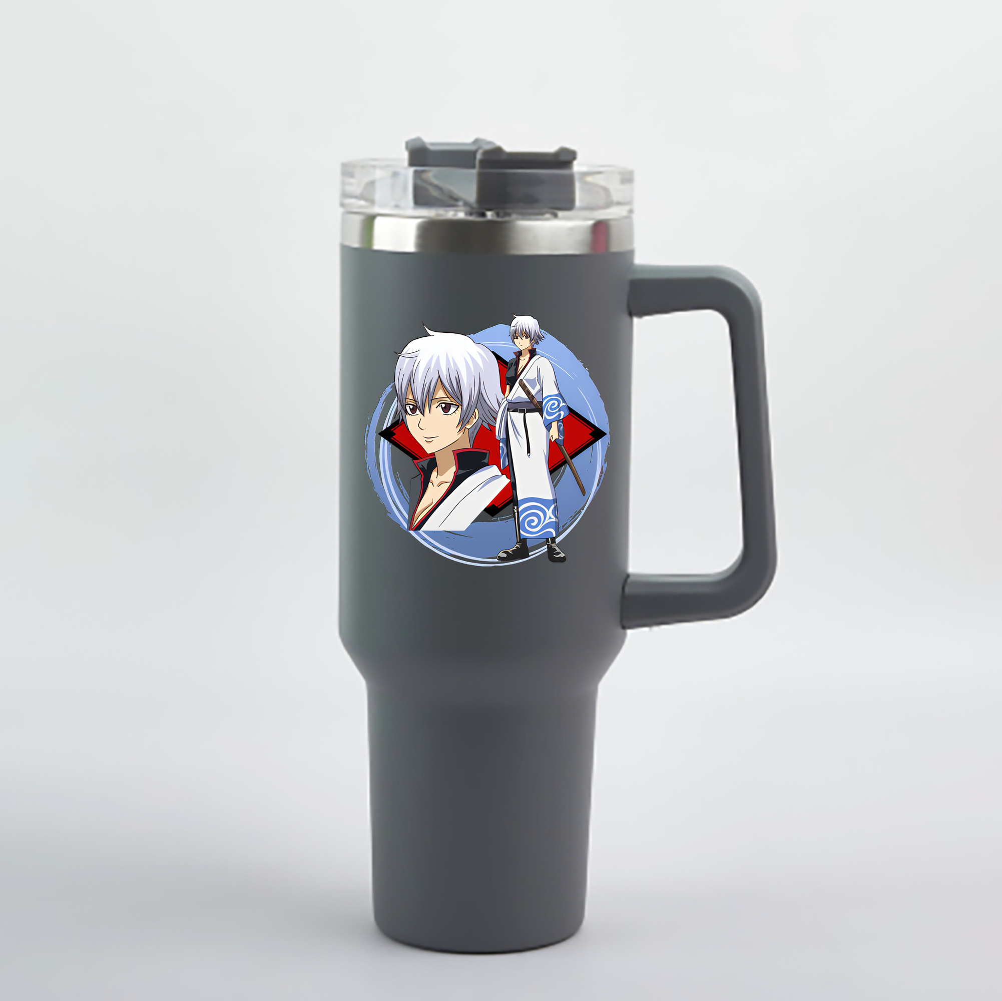（画像用） ぎんたま 坂田銀時（さかたぎんとき） 神楽 志村新八（しむら しんぱち） GINTAMA Sakata Gintoki Kagura Shimura Shinpachi 1200mL車用タンブラー - クリスタルステッカー（プラスチックストロー付き）
