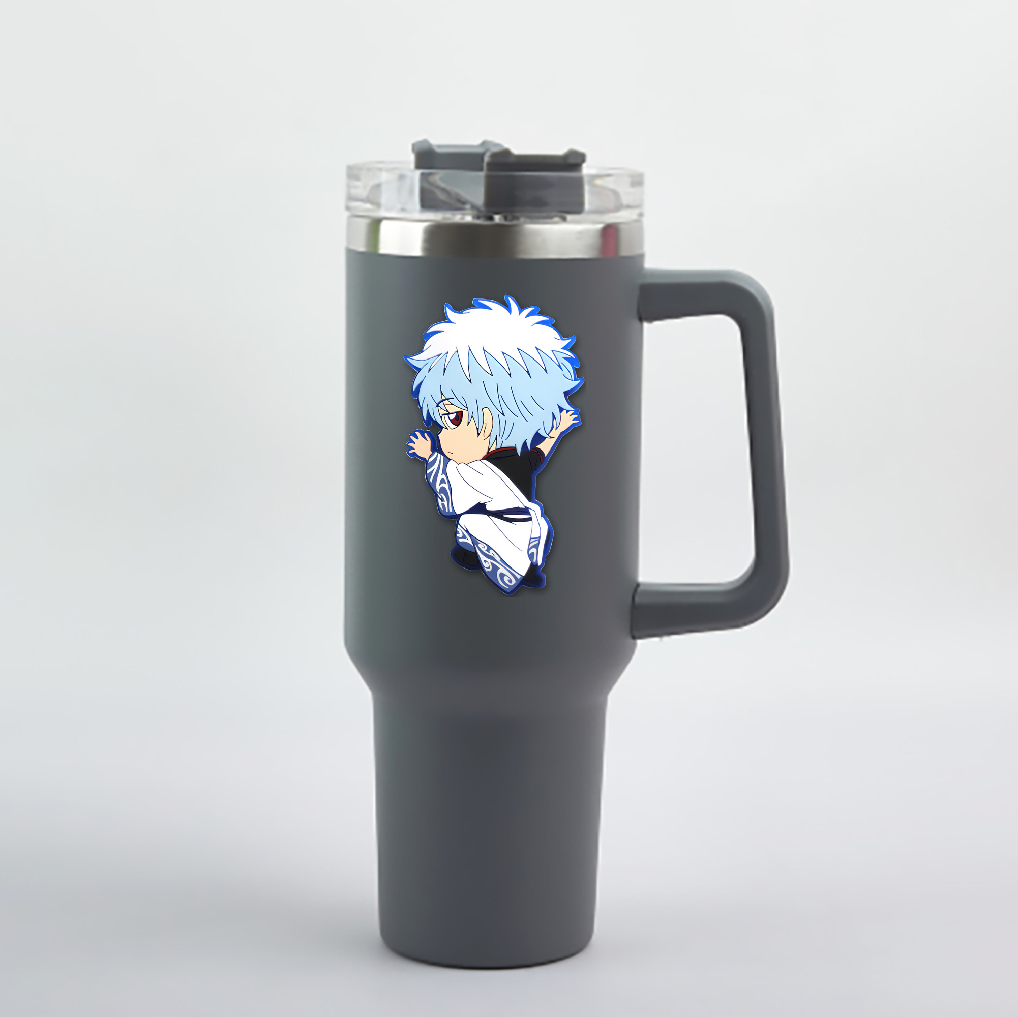 （画像用） ぎんたま 坂田銀時（さかたぎんとき） 神楽 志村新八（しむら しんぱち） GINTAMA Sakata Gintoki Kagura Shimura Shinpachi 1200mL車用タンブラー - クリスタルステッカー（プラスチックストロー付き）