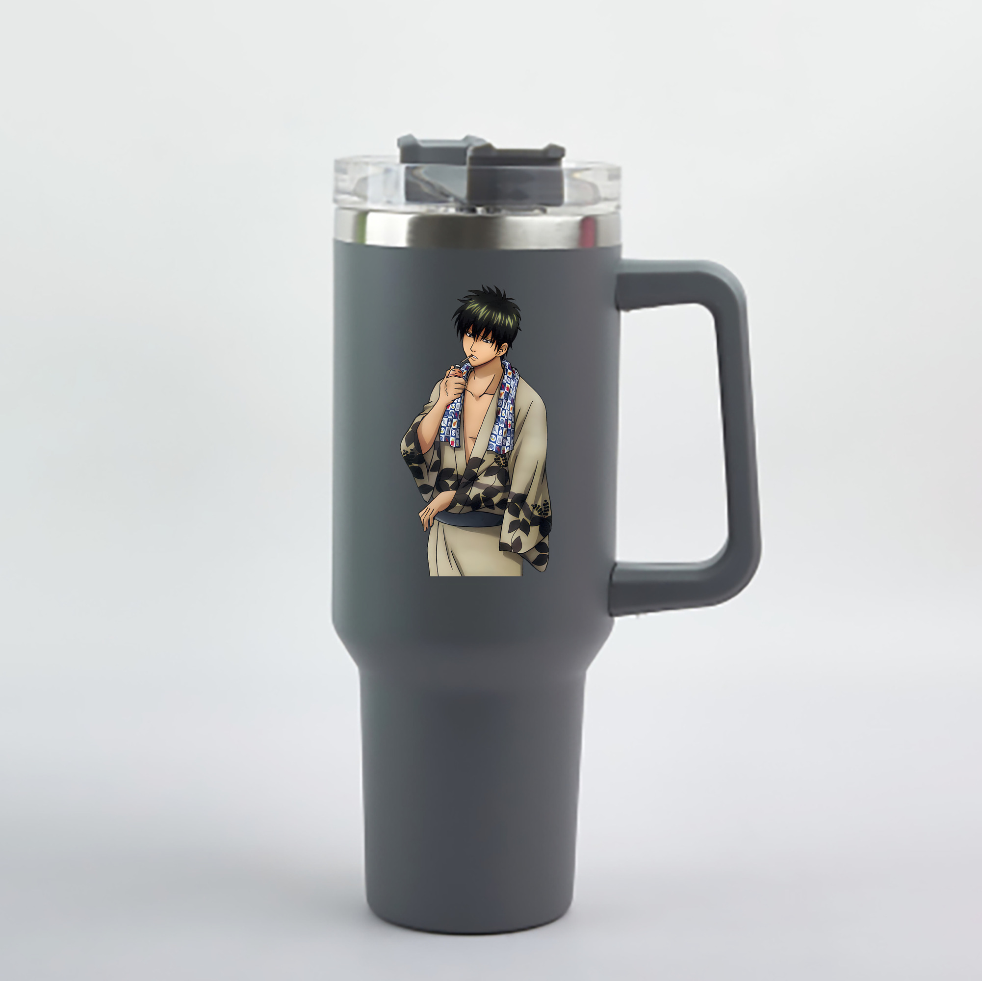 （画像用） ぎんたま 坂田銀時（さかたぎんとき） 神楽 志村新八（しむら しんぱち） GINTAMA Sakata Gintoki Kagura Shimura Shinpachi 1200mL車用タンブラー - クリスタルステッカー（プラスチックストロー付き）