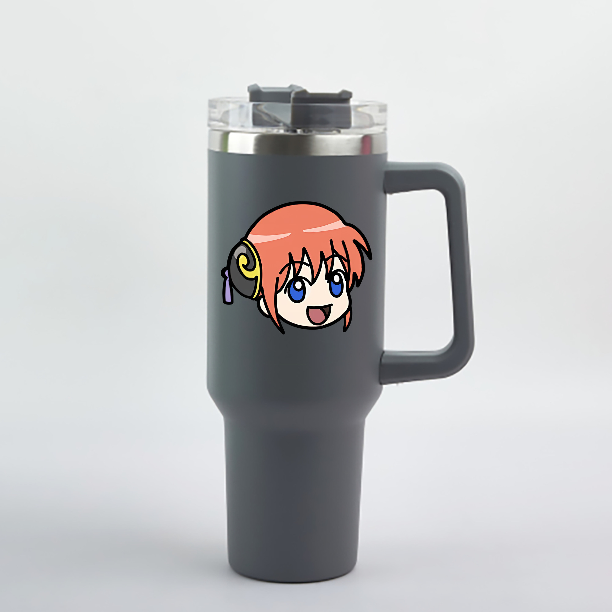 （画像用） ぎんたま 坂田銀時（さかたぎんとき） 神楽 志村新八（しむら しんぱち） GINTAMA Sakata Gintoki Kagura Shimura Shinpachi 1200mL車用タンブラー - クリスタルステッカー（プラスチックストロー付き）