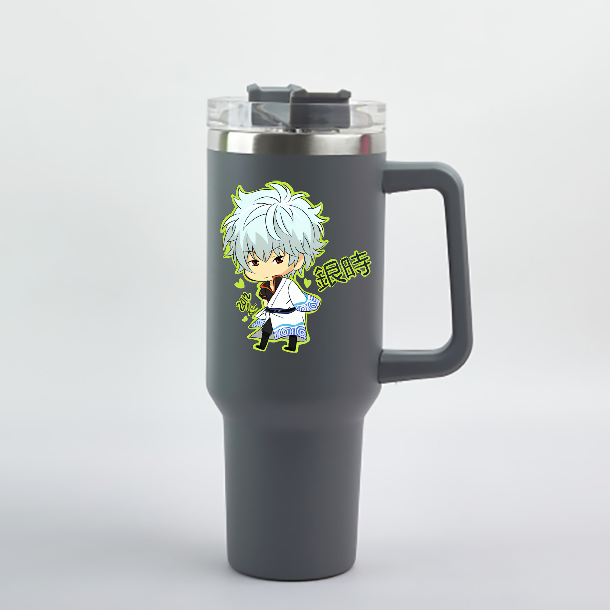 （画像用） ぎんたま 坂田銀時（さかたぎんとき） 神楽 志村新八（しむら しんぱち） GINTAMA Sakata Gintoki Kagura Shimura Shinpachi 1200mL車用タンブラー - クリスタルステッカー（プラスチックストロー付き）