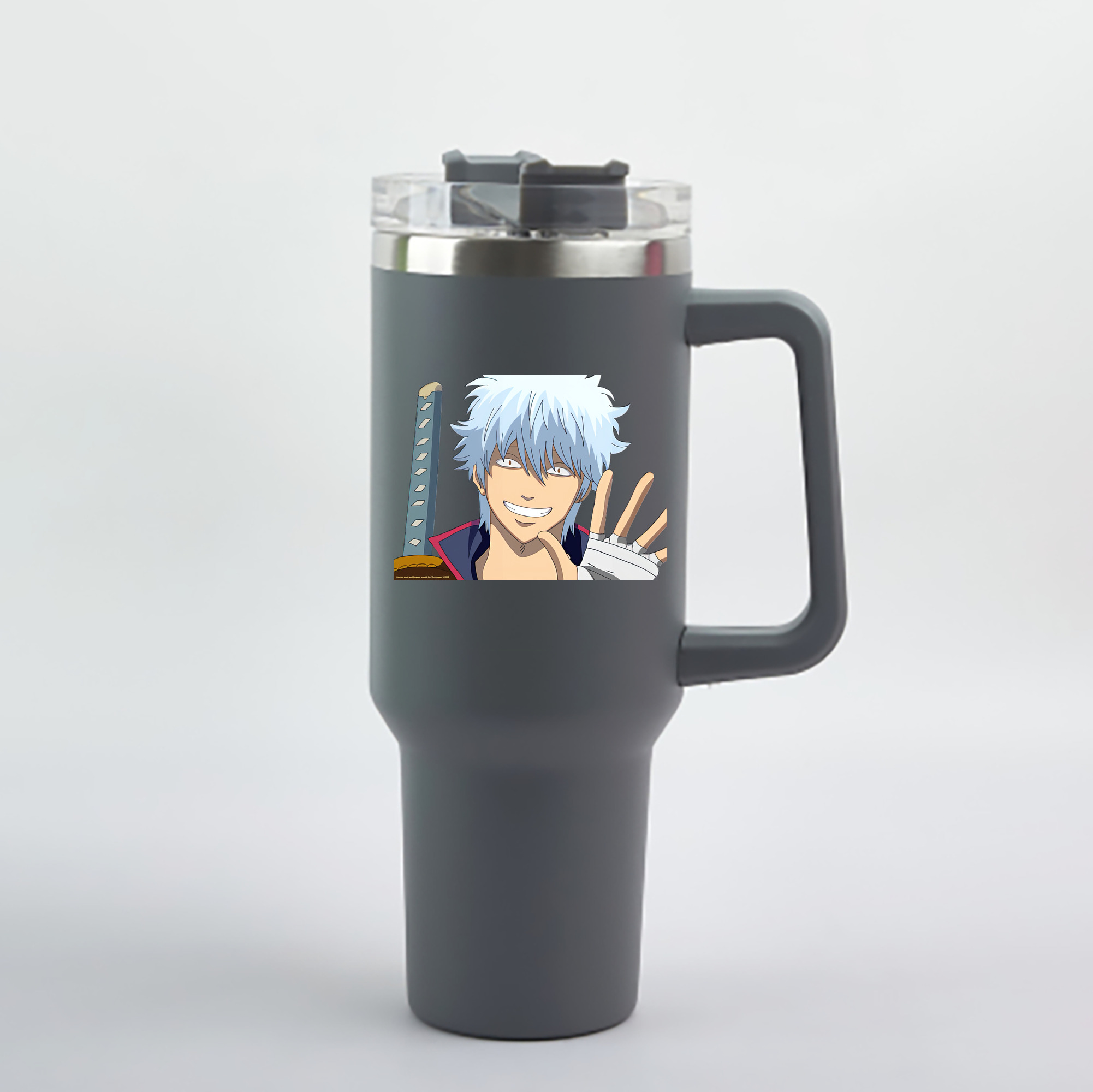（画像用） ぎんたま 坂田銀時（さかたぎんとき） 神楽 志村新八（しむら しんぱち） GINTAMA Sakata Gintoki Kagura Shimura Shinpachi 1200mL車用タンブラー - クリスタルステッカー（プラスチックストロー付き）