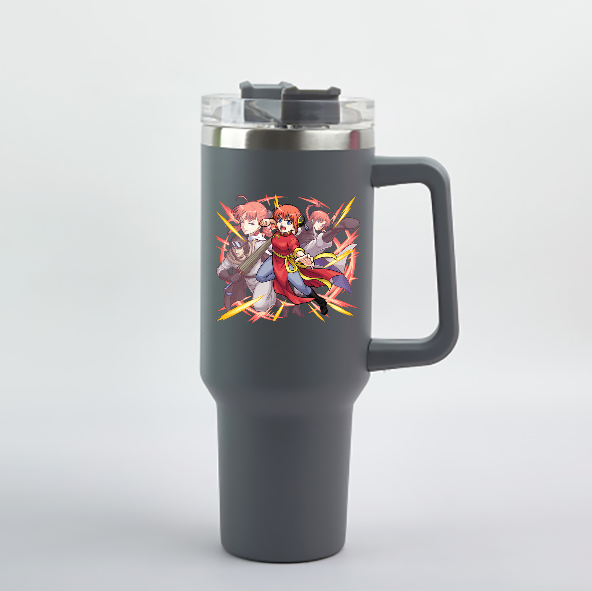 （画像用） ぎんたま 坂田銀時（さかたぎんとき） 神楽 志村新八（しむら しんぱち） GINTAMA Sakata Gintoki Kagura Shimura Shinpachi 1200mL車用タンブラー - クリスタルステッカー（プラスチックストロー付き）