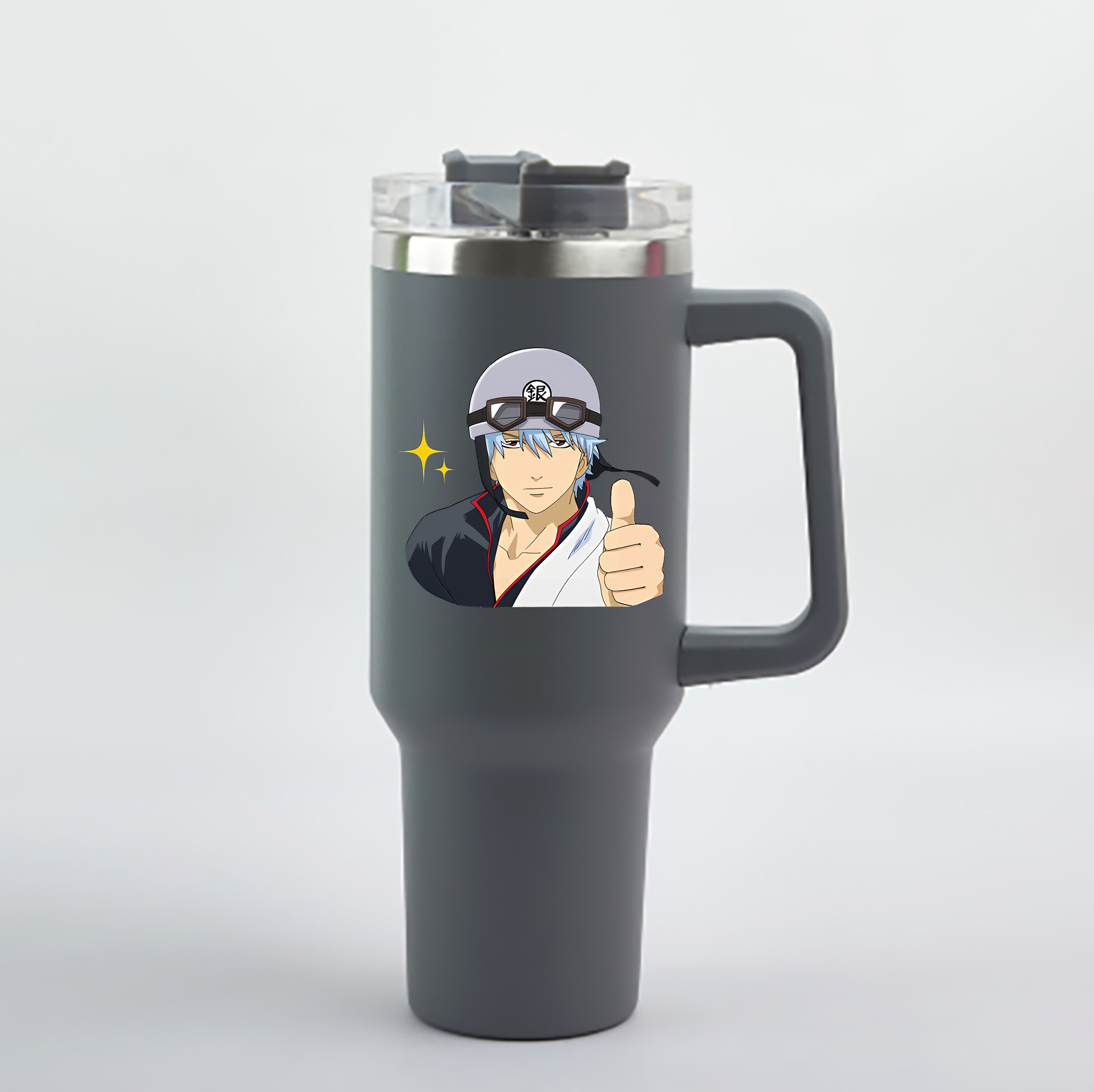 （画像用） ぎんたま 坂田銀時（さかたぎんとき） 神楽 志村新八（しむら しんぱち） GINTAMA Sakata Gintoki Kagura Shimura Shinpachi 1200mL車用タンブラー - クリスタルステッカー（プラスチックストロー付き）