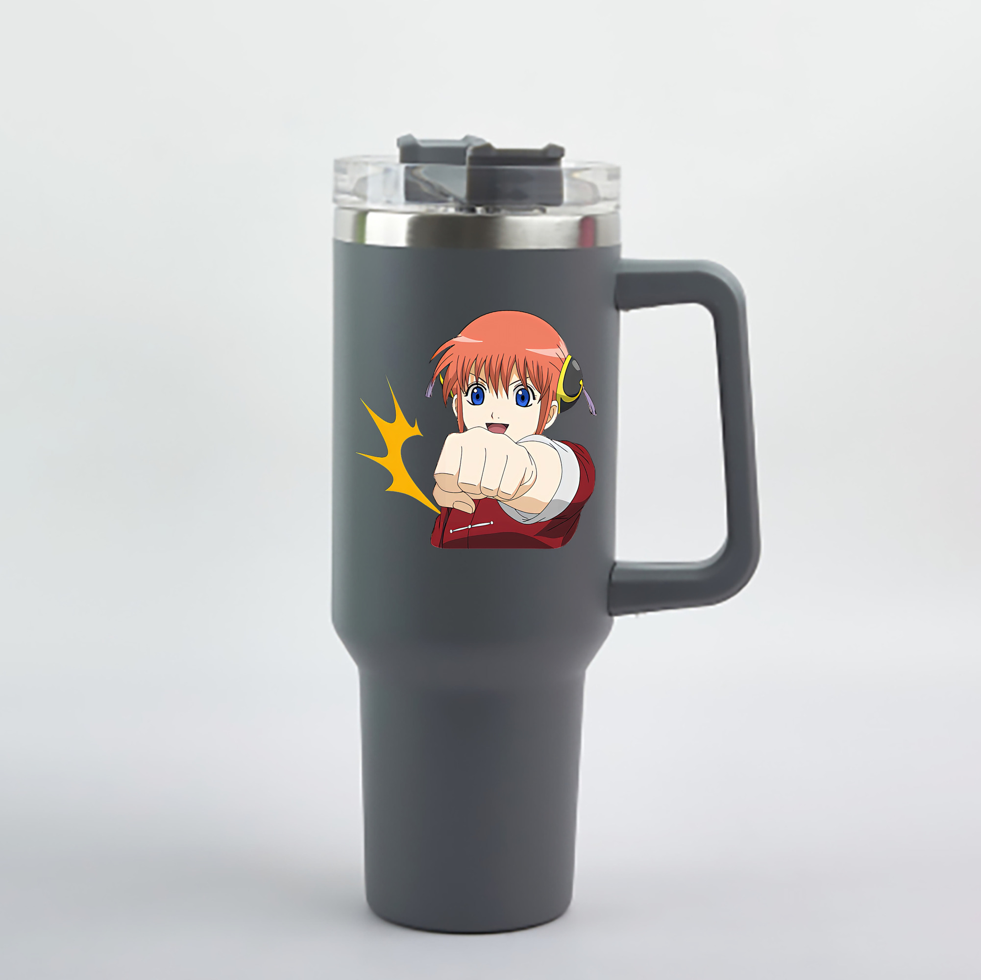 （画像用） ぎんたま 坂田銀時（さかたぎんとき） 神楽 志村新八（しむら しんぱち） GINTAMA Sakata Gintoki Kagura Shimura Shinpachi 1200mL車用タンブラー - クリスタルステッカー（プラスチックストロー付き）