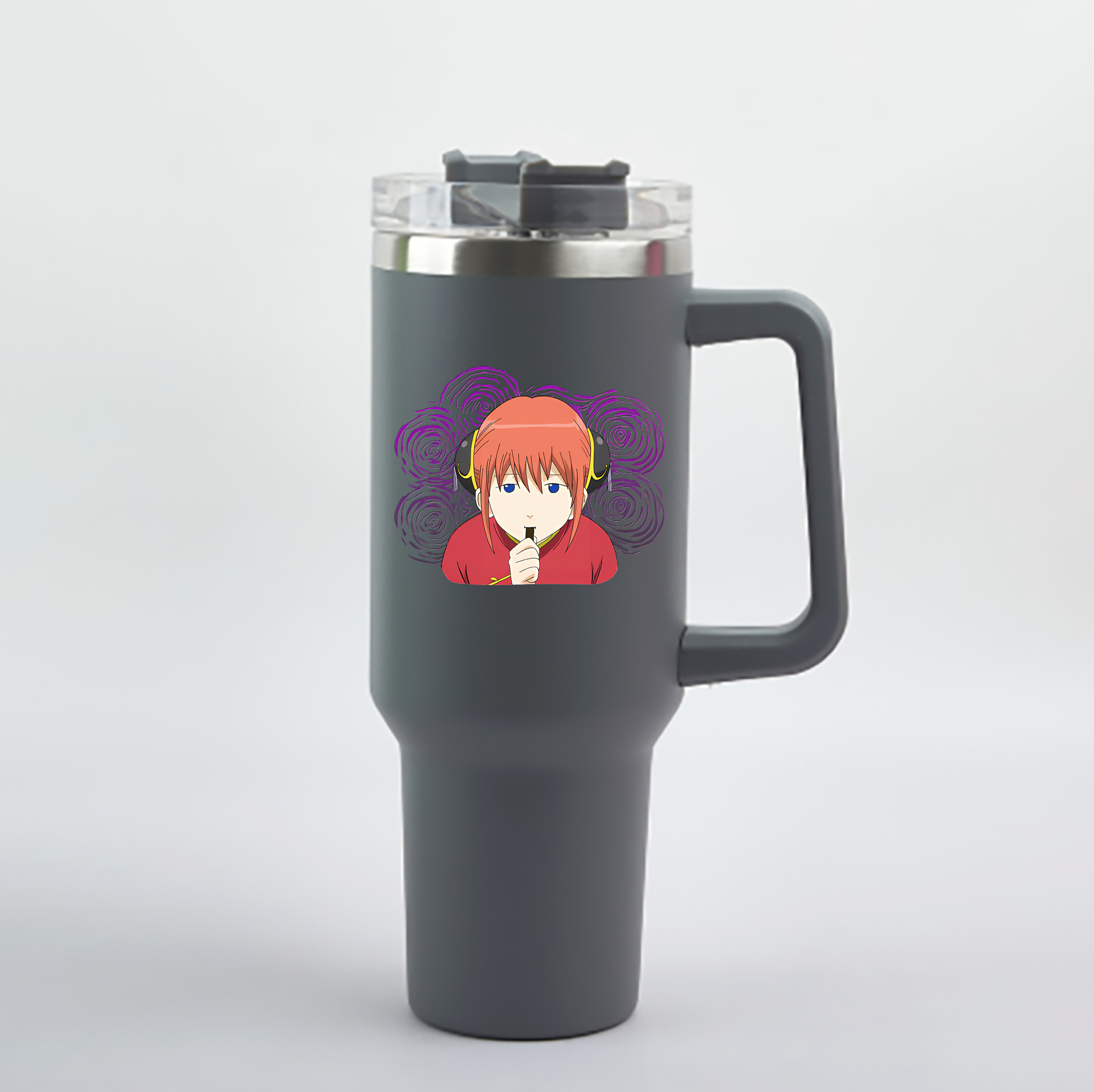 （画像用） ぎんたま 坂田銀時（さかたぎんとき） 神楽 志村新八（しむら しんぱち） GINTAMA Sakata Gintoki Kagura Shimura Shinpachi 1200mL車用タンブラー - クリスタルステッカー（プラスチックストロー付き）