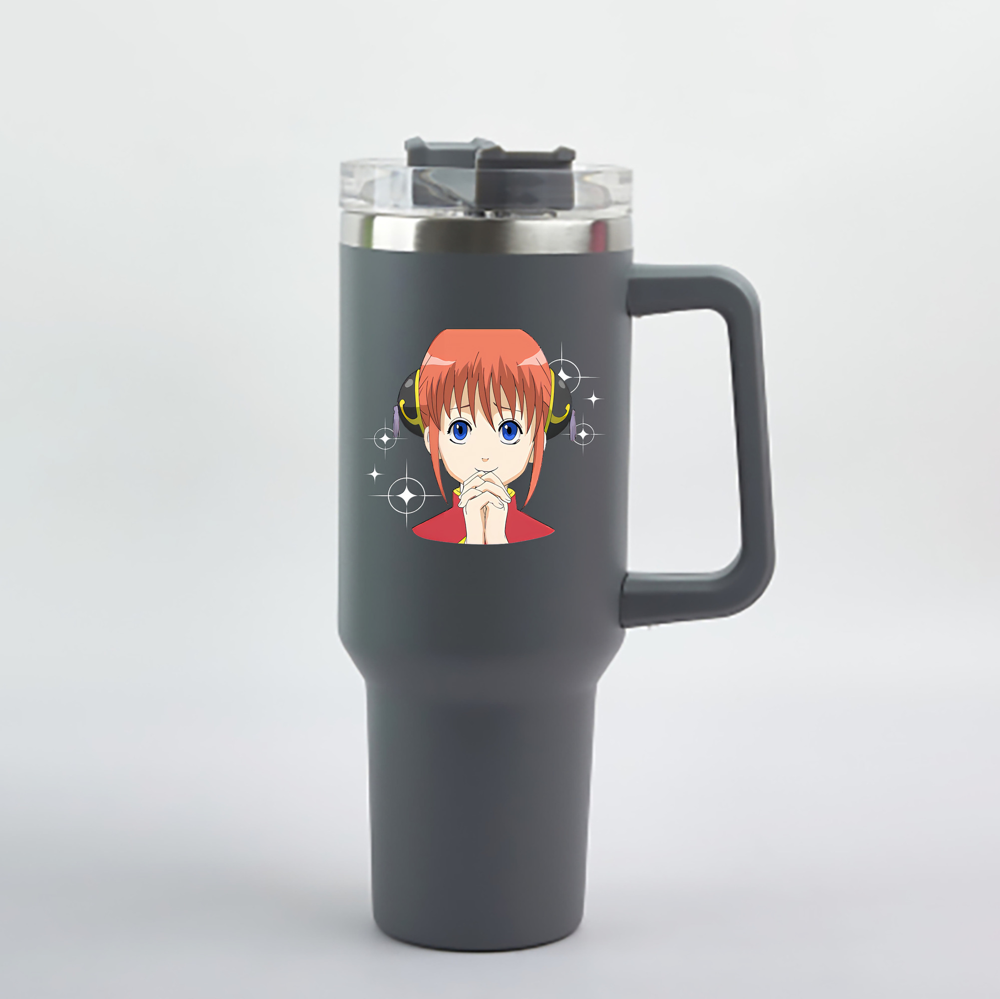 （画像用） ぎんたま 坂田銀時（さかたぎんとき） 神楽 志村新八（しむら しんぱち） GINTAMA Sakata Gintoki Kagura Shimura Shinpachi 1200mL車用タンブラー - クリスタルステッカー（プラスチックストロー付き）