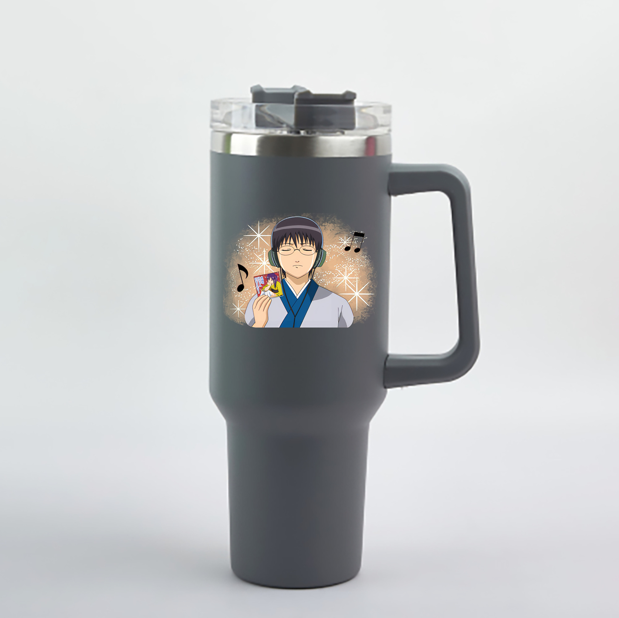 （画像用） ぎんたま 坂田銀時（さかたぎんとき） 神楽 志村新八（しむら しんぱち） GINTAMA Sakata Gintoki Kagura Shimura Shinpachi 1200mL車用タンブラー - クリスタルステッカー（プラスチックストロー付き）