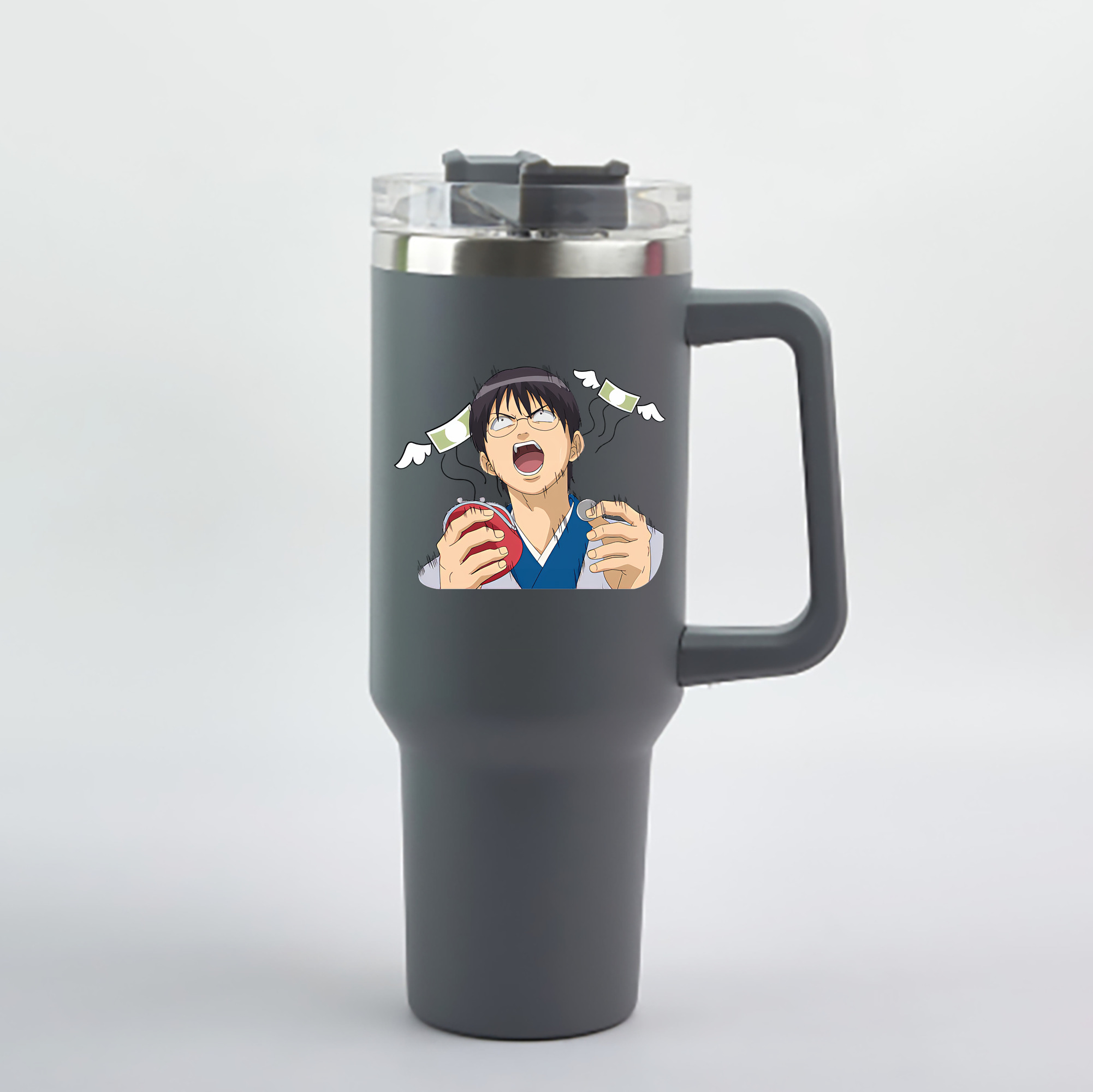 （画像用） ぎんたま 坂田銀時（さかたぎんとき） 神楽 志村新八（しむら しんぱち） GINTAMA Sakata Gintoki Kagura Shimura Shinpachi 1200mL車用タンブラー - クリスタルステッカー（プラスチックストロー付き）