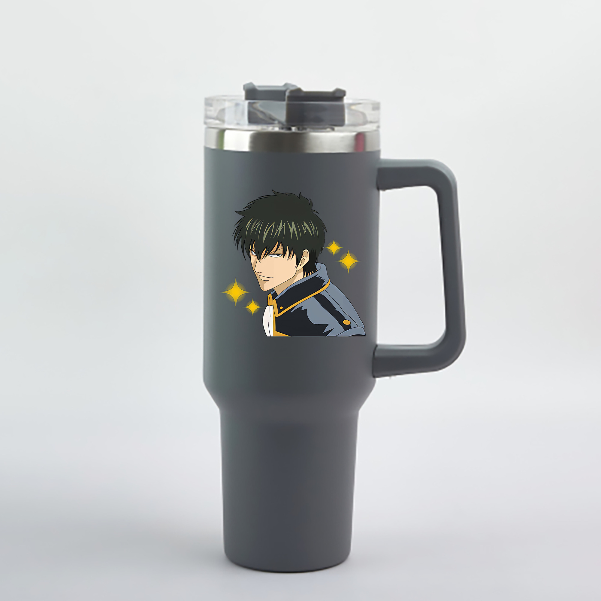 （画像用） ぎんたま 坂田銀時（さかたぎんとき） 神楽 志村新八（しむら しんぱち） GINTAMA Sakata Gintoki Kagura Shimura Shinpachi 1200mL車用タンブラー - クリスタルステッカー（プラスチックストロー付き）