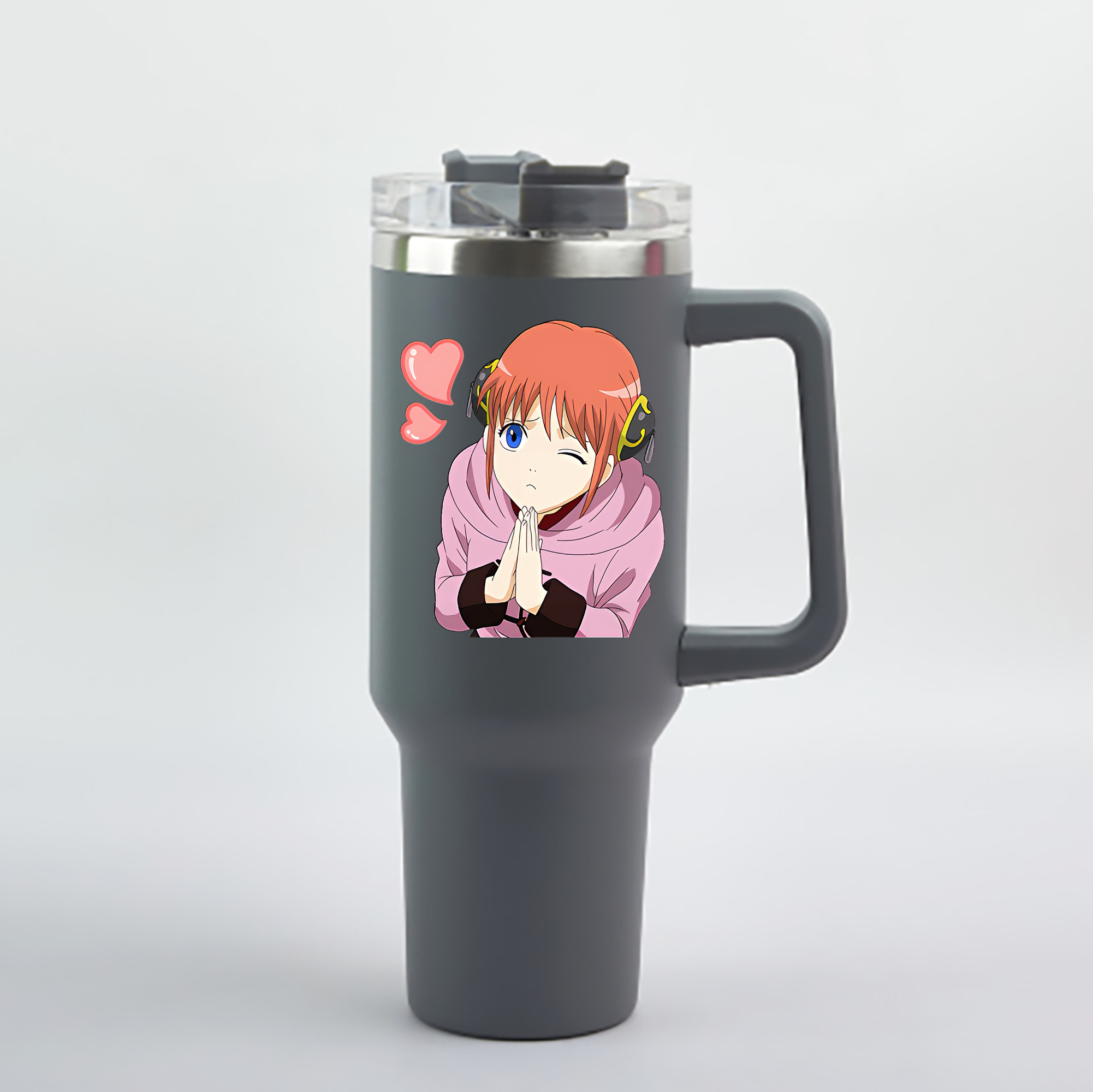 （画像用） ぎんたま 坂田銀時（さかたぎんとき） 神楽 志村新八（しむら しんぱち） GINTAMA Sakata Gintoki Kagura Shimura Shinpachi 1200mL車用タンブラー - クリスタルステッカー（プラスチックストロー付き）