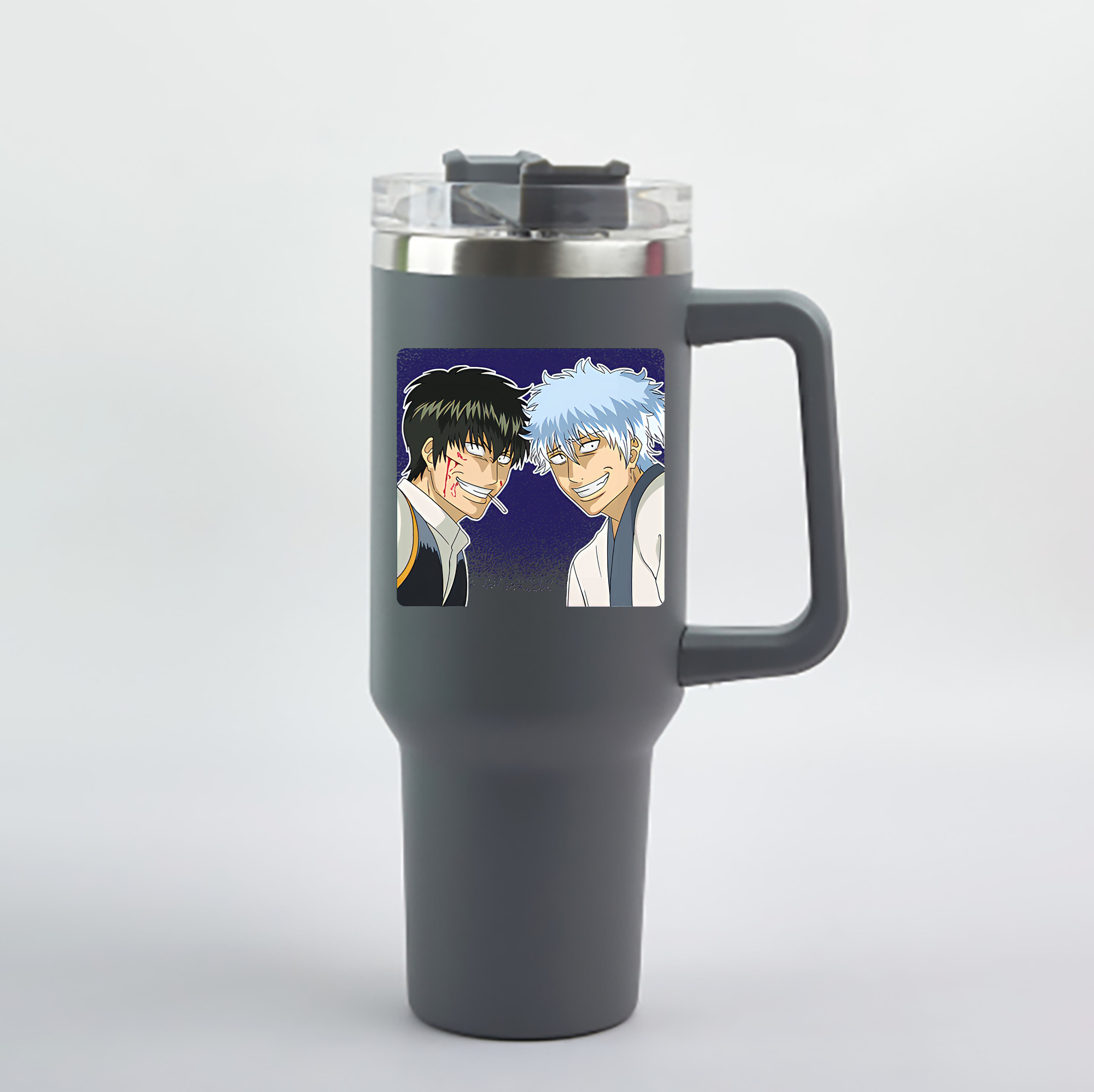 （画像用） ぎんたま 坂田銀時（さかたぎんとき） 神楽 志村新八（しむら しんぱち） GINTAMA Sakata Gintoki Kagura Shimura Shinpachi 1200mL車用タンブラー - クリスタルステッカー（プラスチックストロー付き）