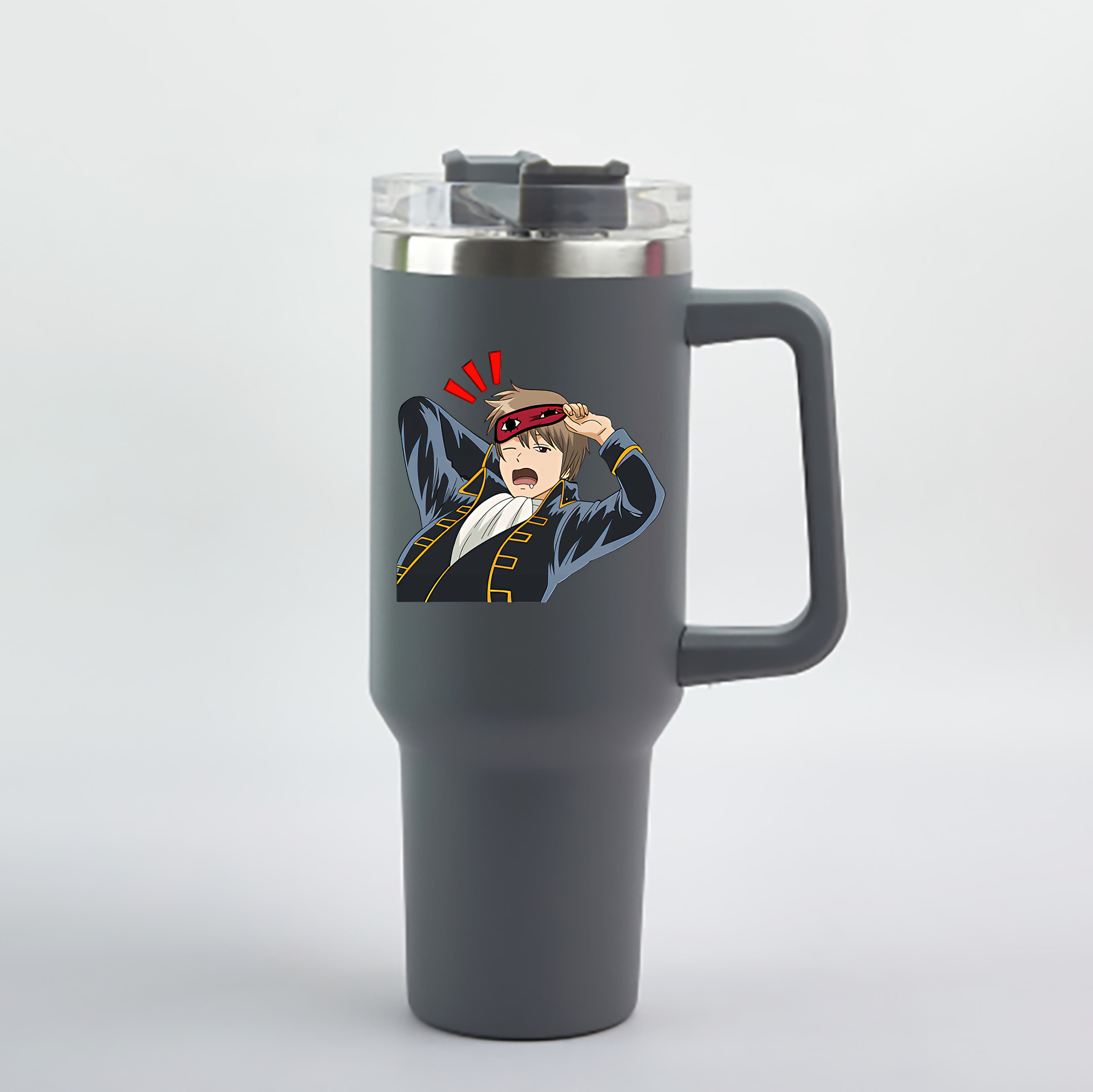 （画像用） ぎんたま 坂田銀時（さかたぎんとき） 神楽 志村新八（しむら しんぱち） GINTAMA Sakata Gintoki Kagura Shimura Shinpachi 1200mL車用タンブラー - クリスタルステッカー（プラスチックストロー付き）