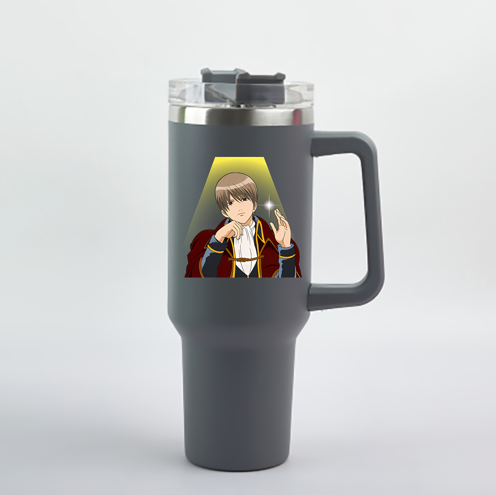 （画像用） ぎんたま 坂田銀時（さかたぎんとき） 神楽 志村新八（しむら しんぱち） GINTAMA Sakata Gintoki Kagura Shimura Shinpachi 1200mL車用タンブラー - クリスタルステッカー（プラスチックストロー付き）