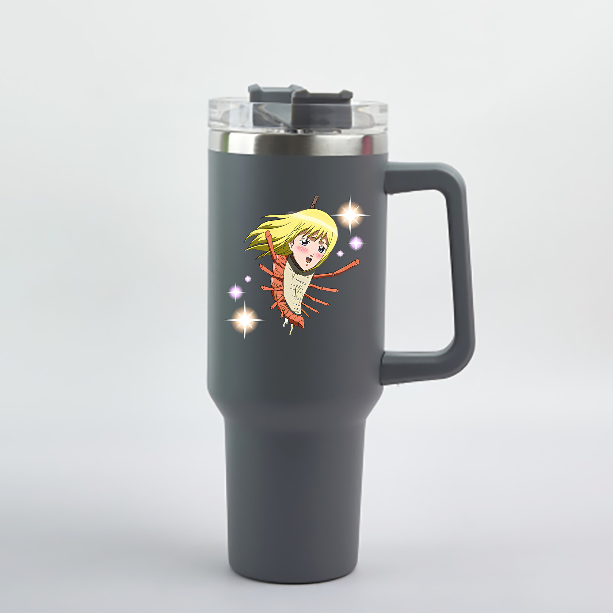 （画像用） ぎんたま 坂田銀時（さかたぎんとき） 神楽 志村新八（しむら しんぱち） GINTAMA Sakata Gintoki Kagura Shimura Shinpachi 1200mL車用タンブラー - クリスタルステッカー（プラスチックストロー付き）