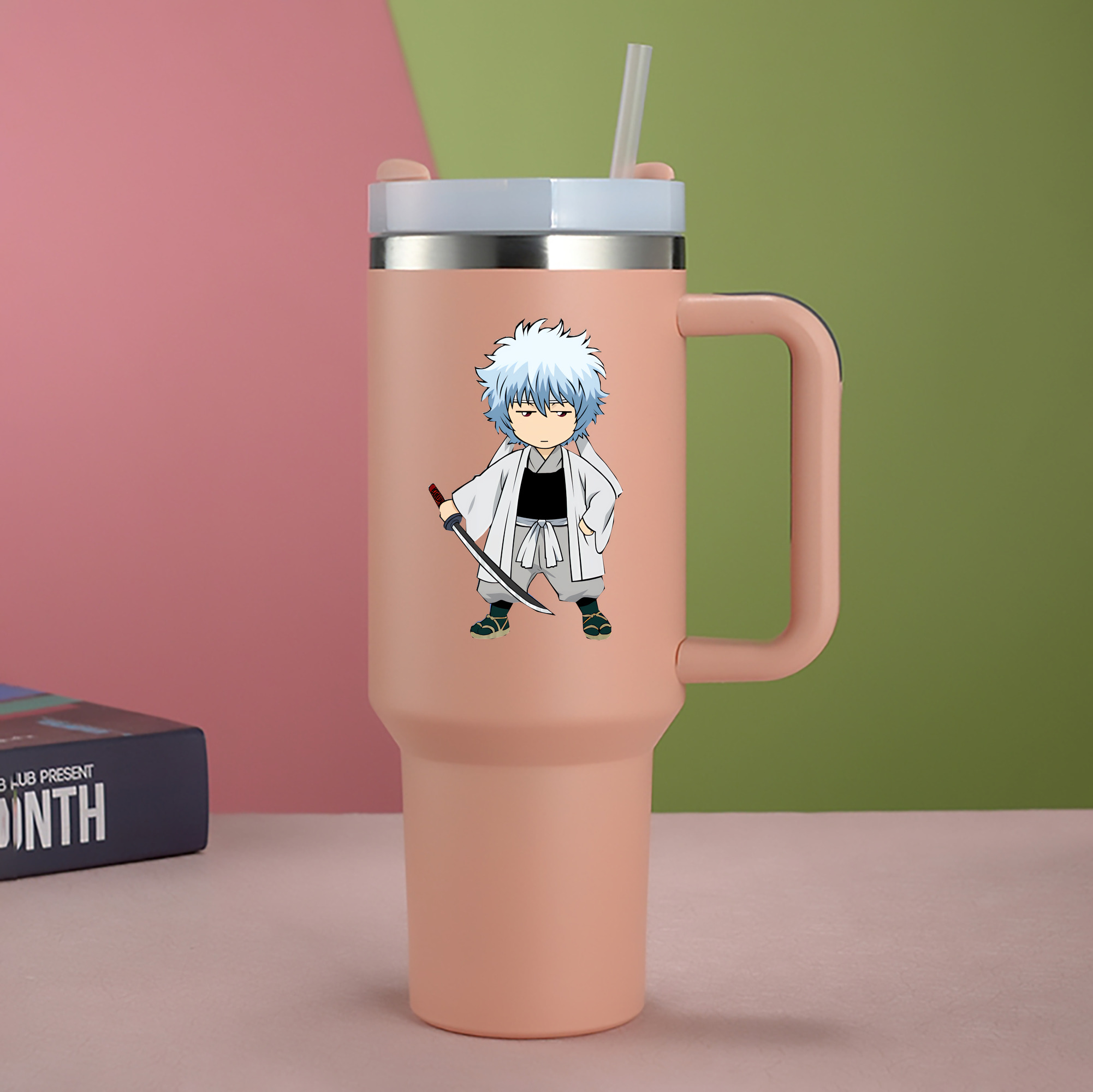（画像用） ぎんたま 坂田銀時（さかたぎんとき） 神楽 志村新八（しむら しんぱち） GINTAMA Sakata Gintoki Kagura Shimura Shinpachi 1200mL車用タンブラー - クリスタルステッカー（プラスチックストロー付き）