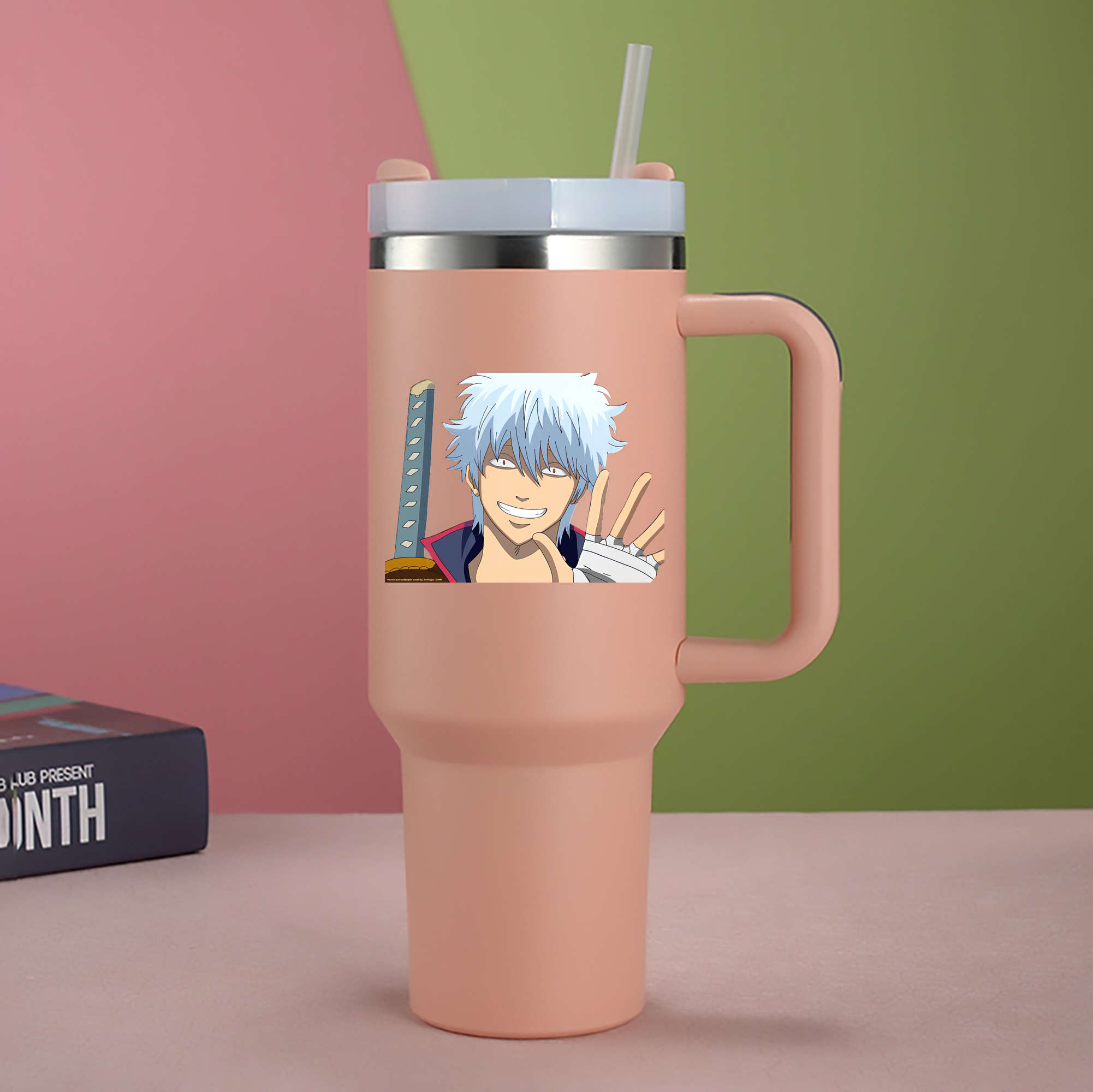 （画像用） ぎんたま 坂田銀時（さかたぎんとき） 神楽 志村新八（しむら しんぱち） GINTAMA Sakata Gintoki Kagura Shimura Shinpachi 1200mL車用タンブラー - クリスタルステッカー（プラスチックストロー付き）