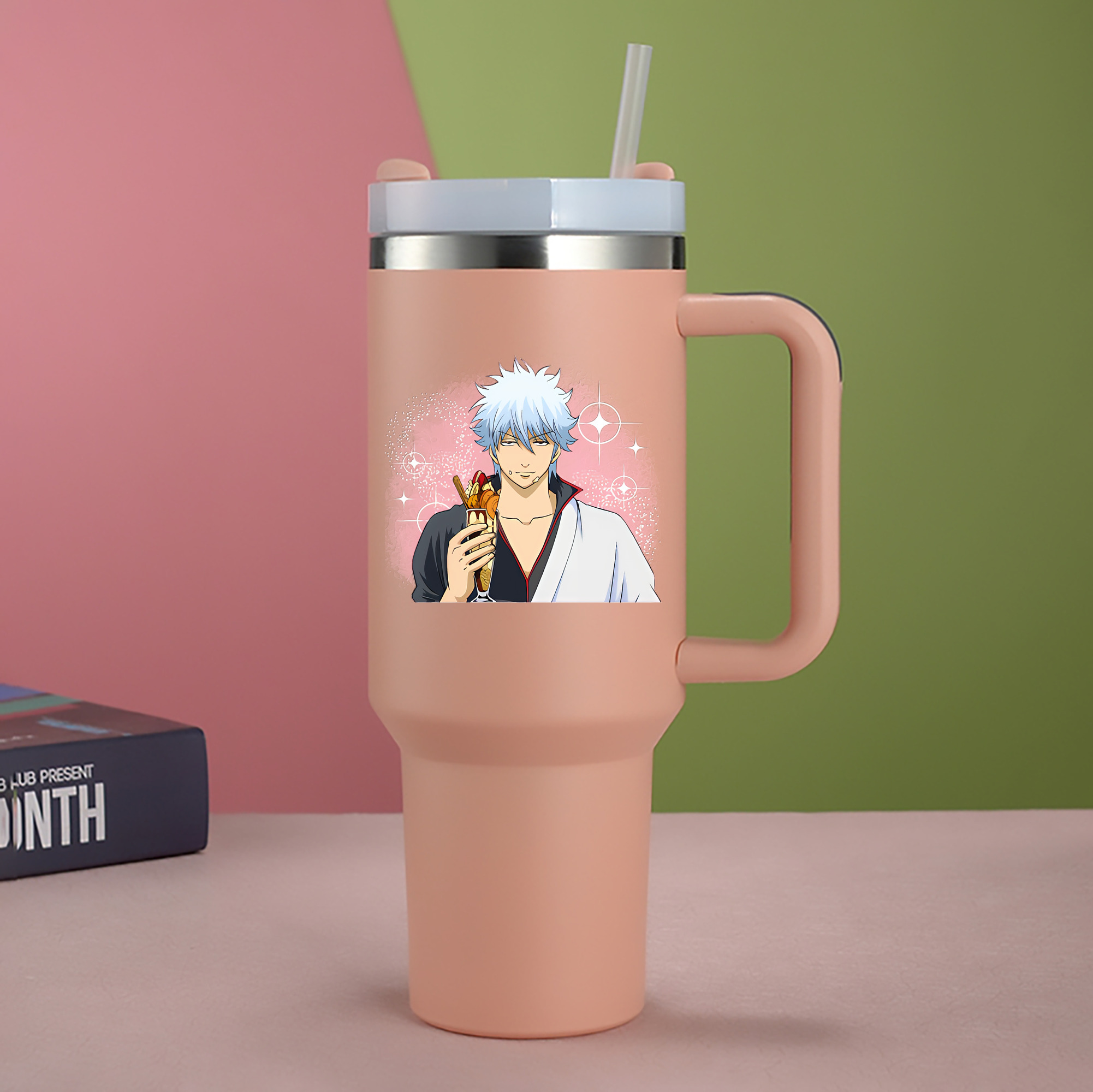 （画像用） ぎんたま 坂田銀時（さかたぎんとき） 神楽 志村新八（しむら しんぱち） GINTAMA Sakata Gintoki Kagura Shimura Shinpachi 1200mL車用タンブラー - クリスタルステッカー（プラスチックストロー付き）