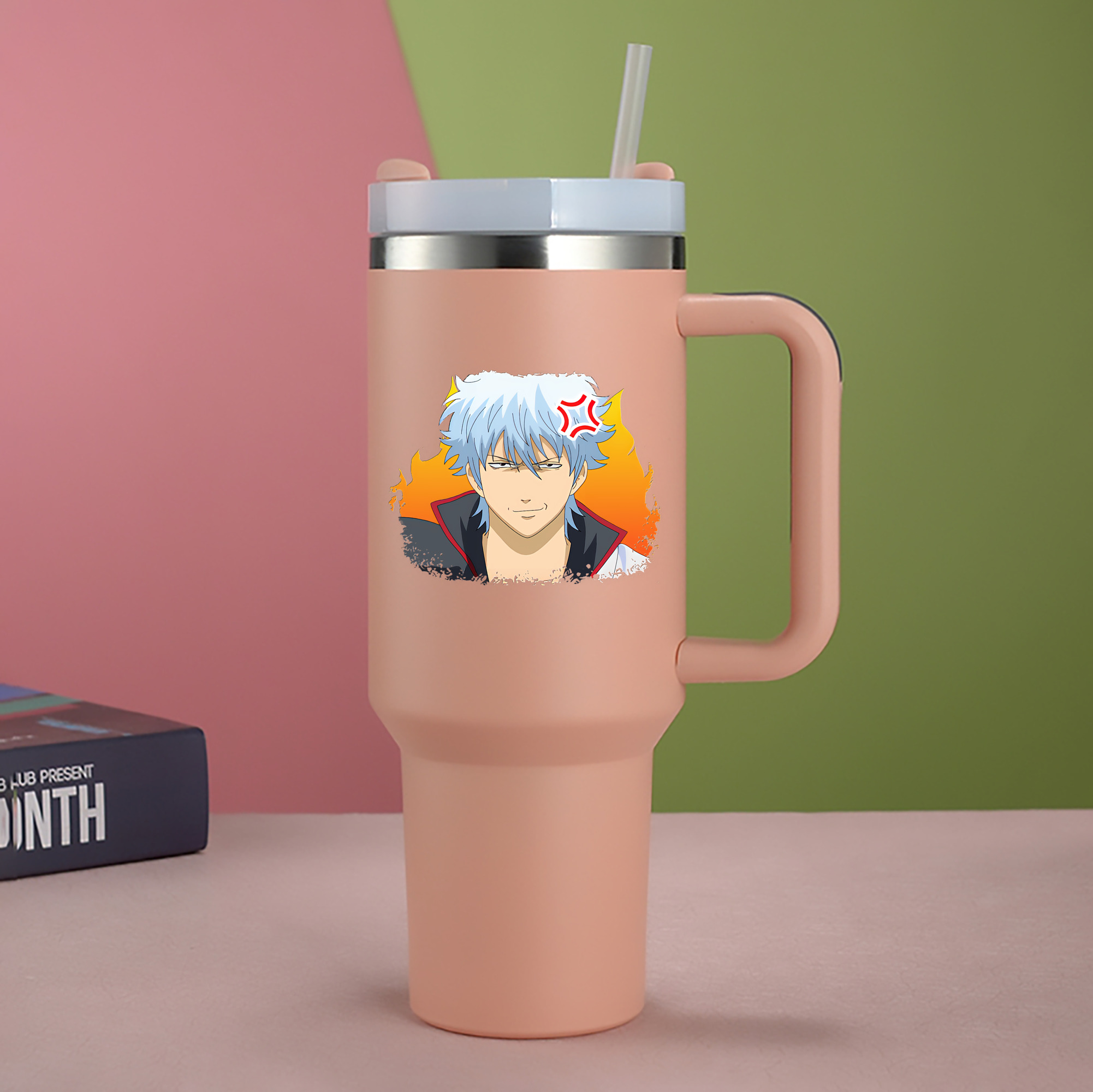 （画像用） ぎんたま 坂田銀時（さかたぎんとき） 神楽 志村新八（しむら しんぱち） GINTAMA Sakata Gintoki Kagura Shimura Shinpachi 1200mL車用タンブラー - クリスタルステッカー（プラスチックストロー付き）