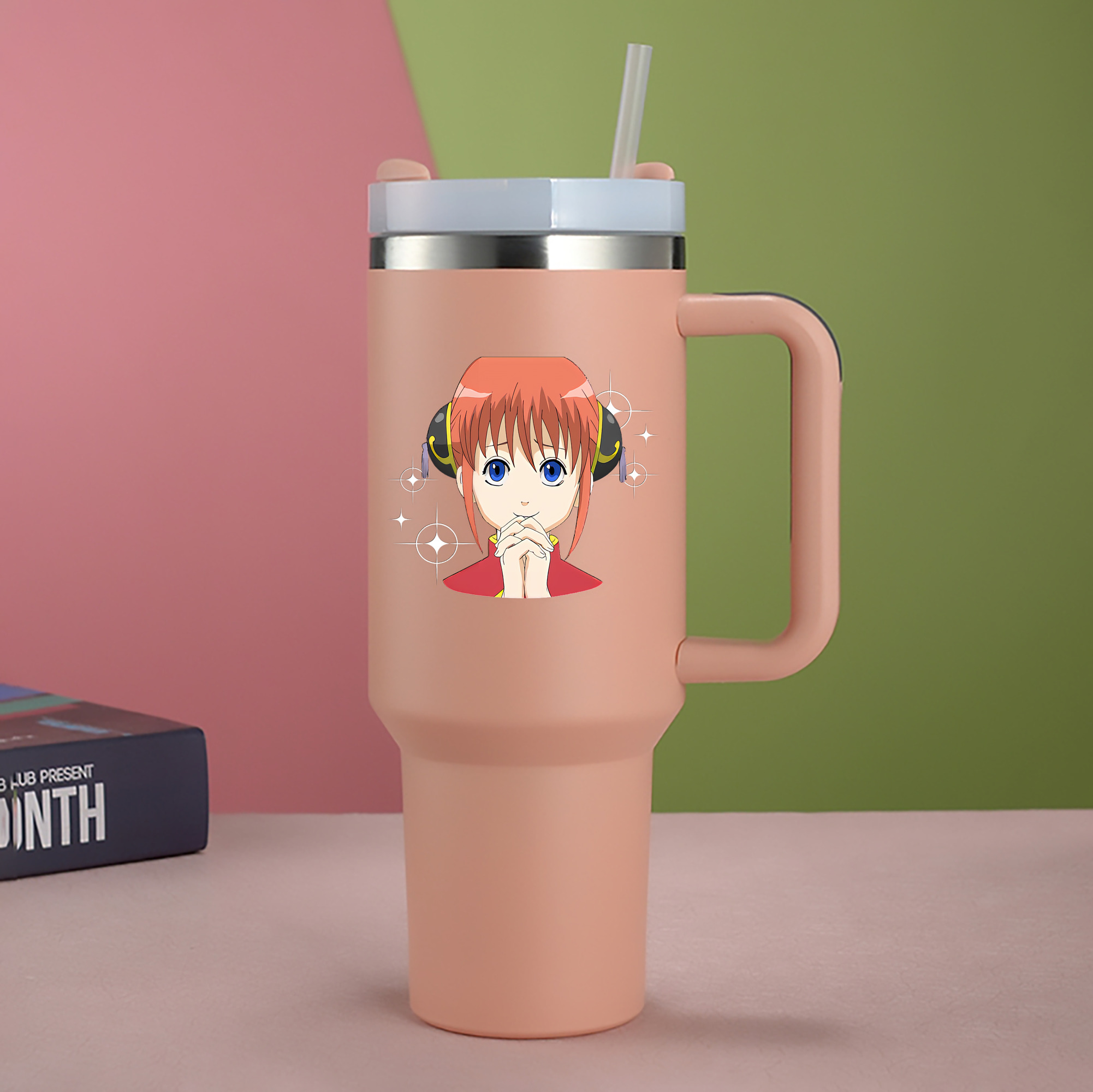 （画像用） ぎんたま 坂田銀時（さかたぎんとき） 神楽 志村新八（しむら しんぱち） GINTAMA Sakata Gintoki Kagura Shimura Shinpachi 1200mL車用タンブラー - クリスタルステッカー（プラスチックストロー付き）