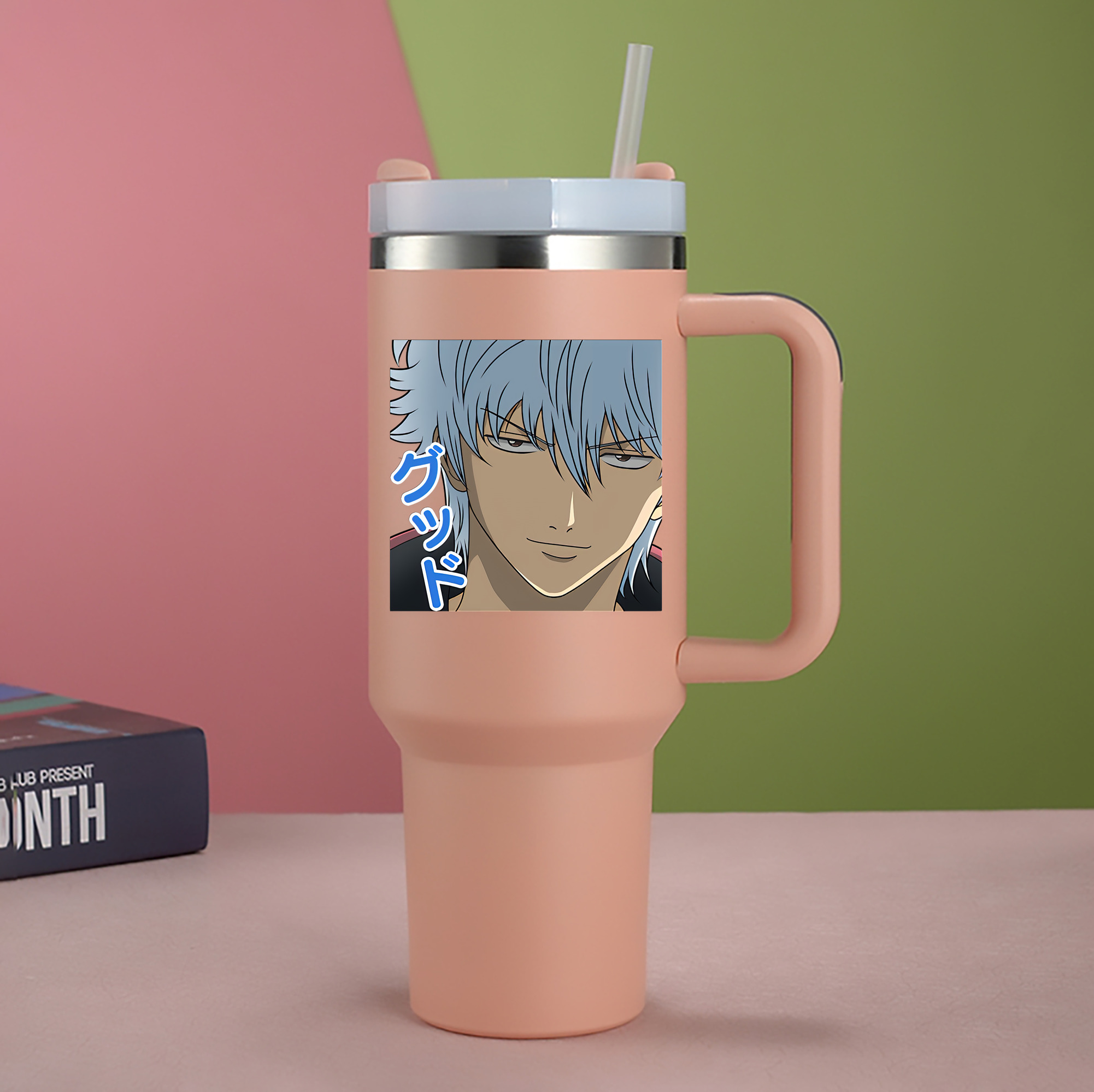 （画像用） ぎんたま 坂田銀時（さかたぎんとき） 神楽 志村新八（しむら しんぱち） GINTAMA Sakata Gintoki Kagura Shimura Shinpachi 1200mL車用タンブラー - クリスタルステッカー（プラスチックストロー付き）