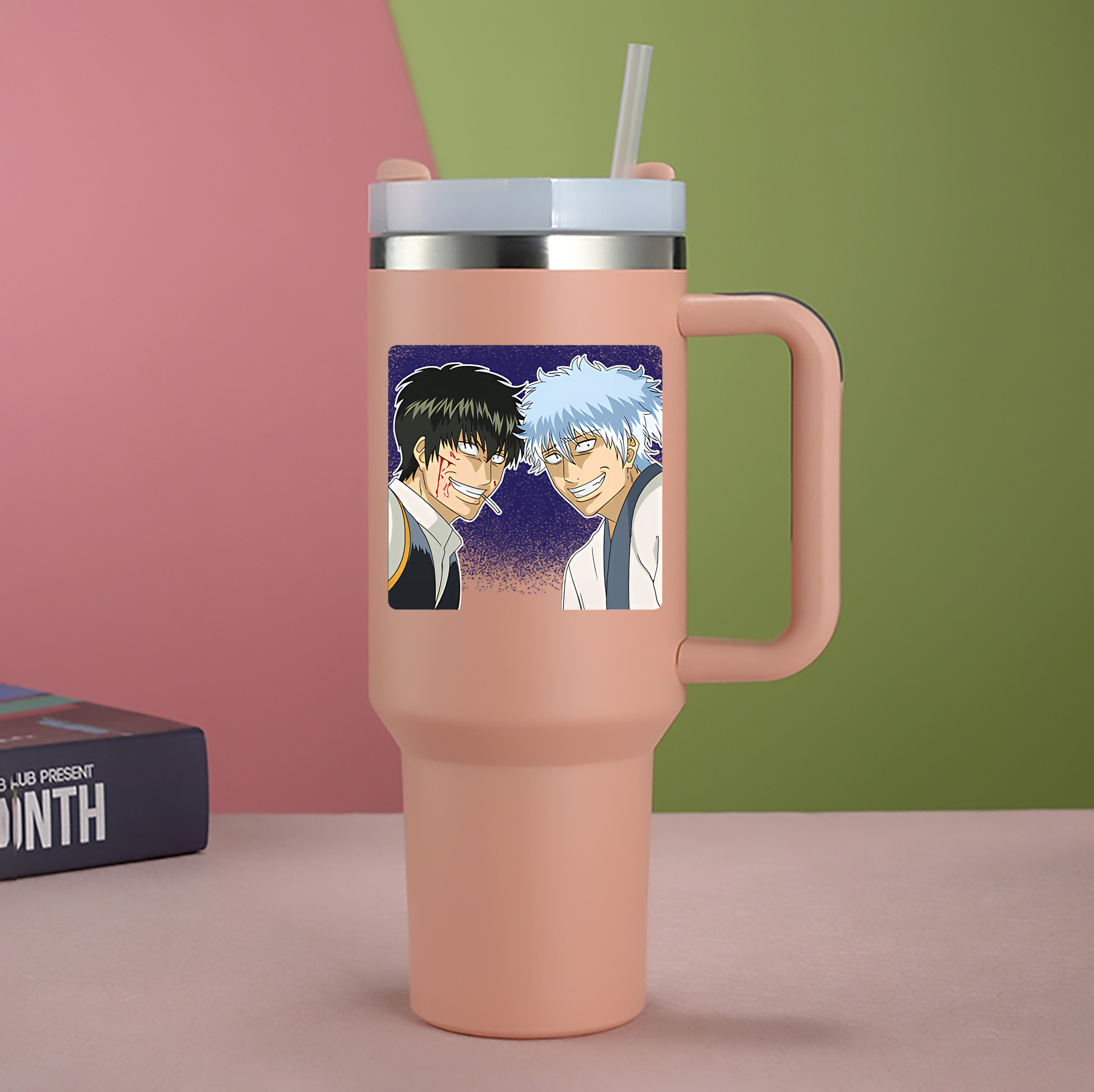 （画像用） ぎんたま 坂田銀時（さかたぎんとき） 神楽 志村新八（しむら しんぱち） GINTAMA Sakata Gintoki Kagura Shimura Shinpachi 1200mL車用タンブラー - クリスタルステッカー（プラスチックストロー付き）