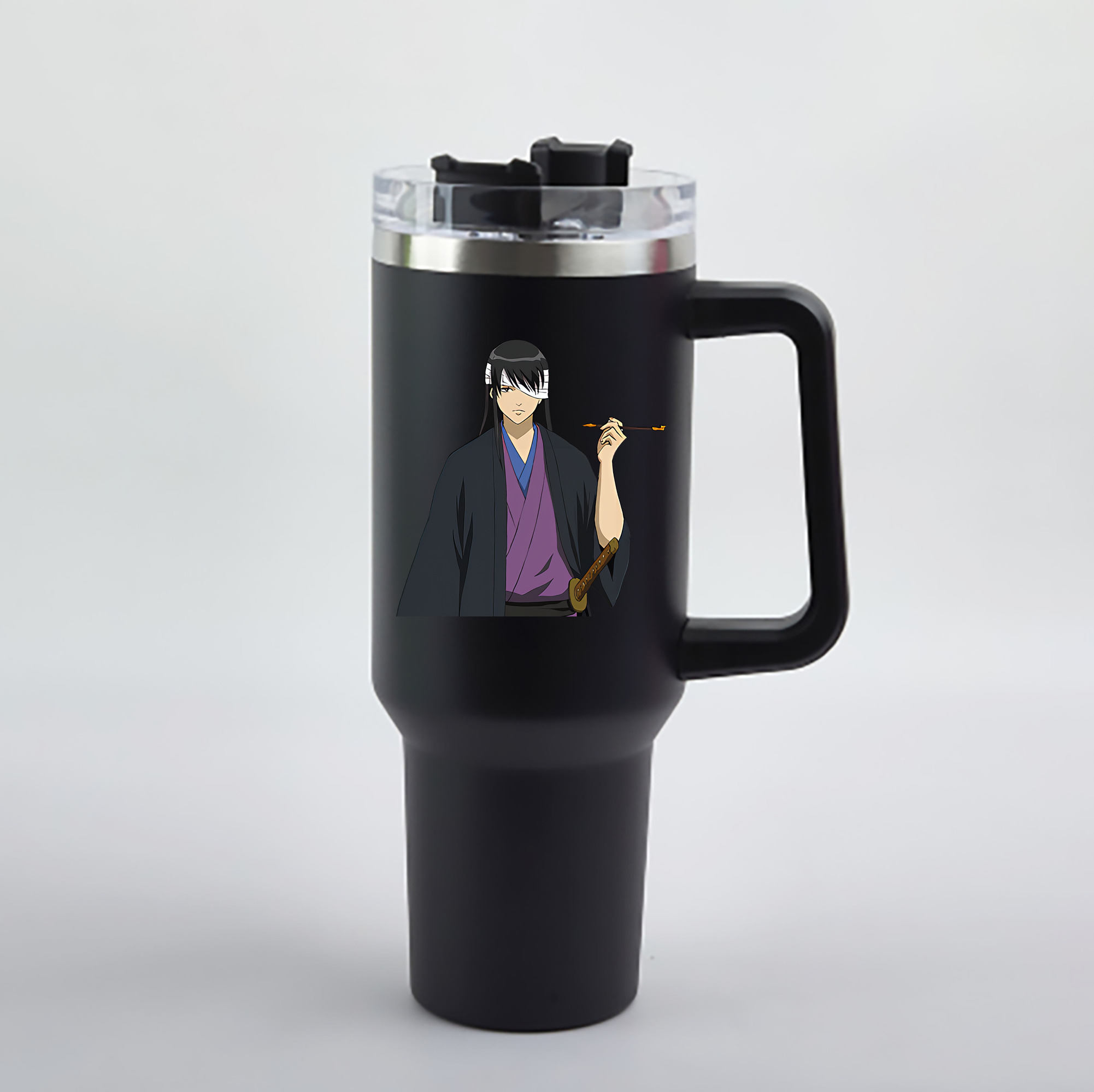 （画像用） ぎんたま 坂田銀時（さかたぎんとき） 神楽 志村新八（しむら しんぱち） GINTAMA Sakata Gintoki Kagura Shimura Shinpachi 1200mL車用タンブラー - クリスタルステッカー（プラスチックストロー付き）