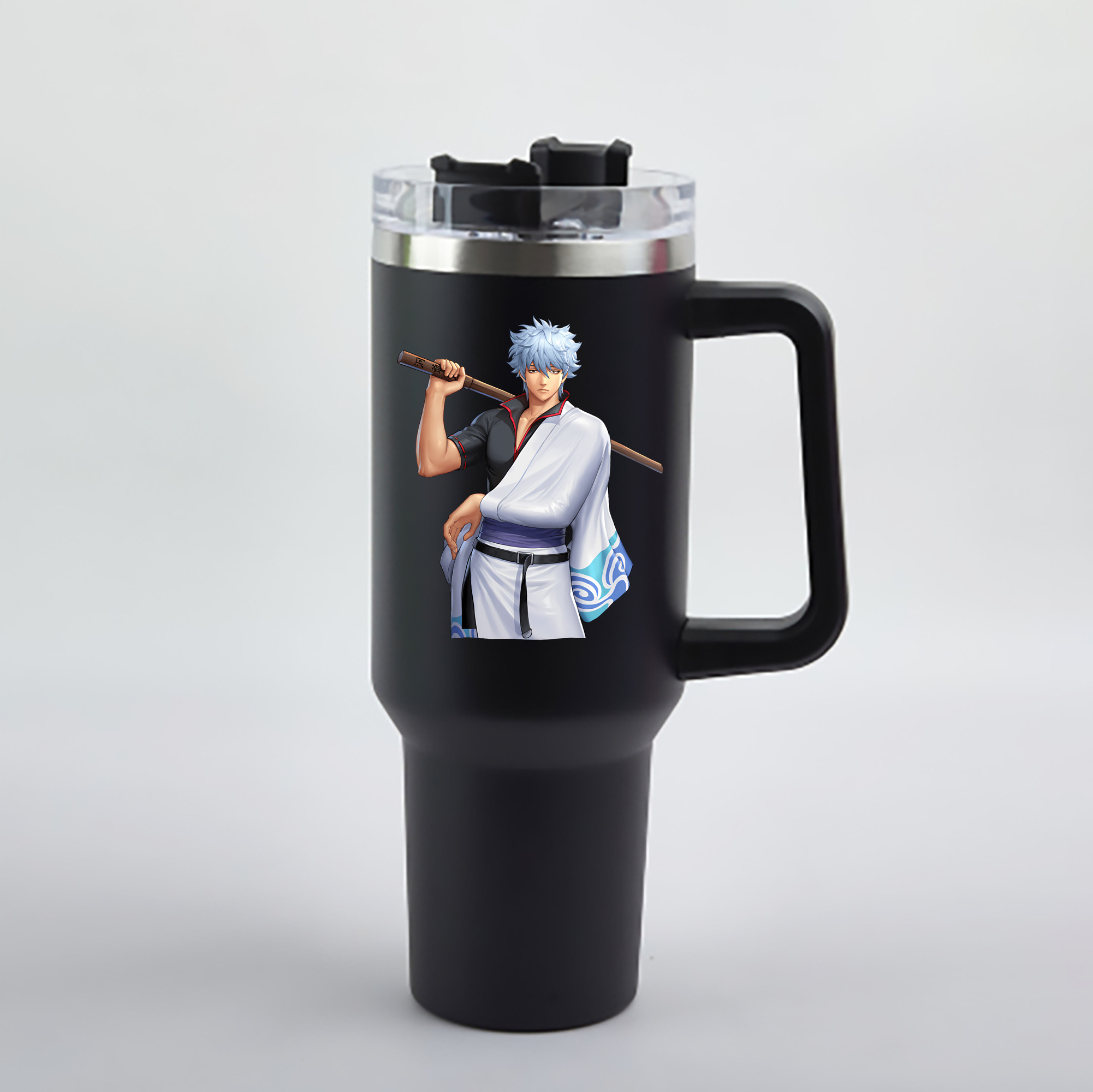 （画像用） ぎんたま 坂田銀時（さかたぎんとき） 神楽 志村新八（しむら しんぱち） GINTAMA Sakata Gintoki Kagura Shimura Shinpachi 1200mL車用タンブラー - クリスタルステッカー（プラスチックストロー付き）