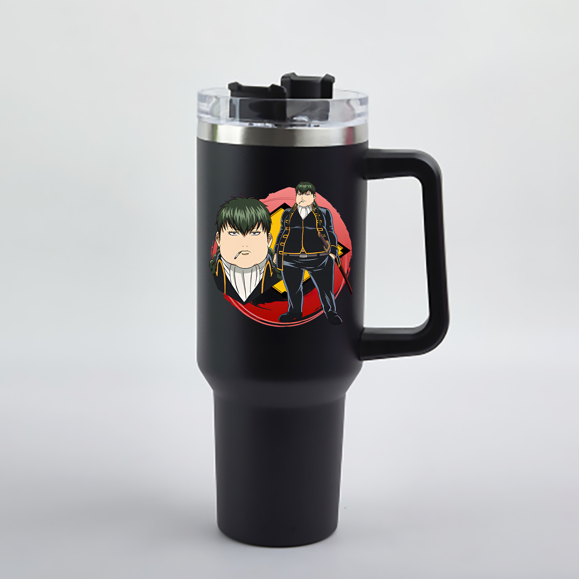 （画像用） ぎんたま 坂田銀時（さかたぎんとき） 神楽 志村新八（しむら しんぱち） GINTAMA Sakata Gintoki Kagura Shimura Shinpachi 1200mL車用タンブラー - クリスタルステッカー（プラスチックストロー付き）