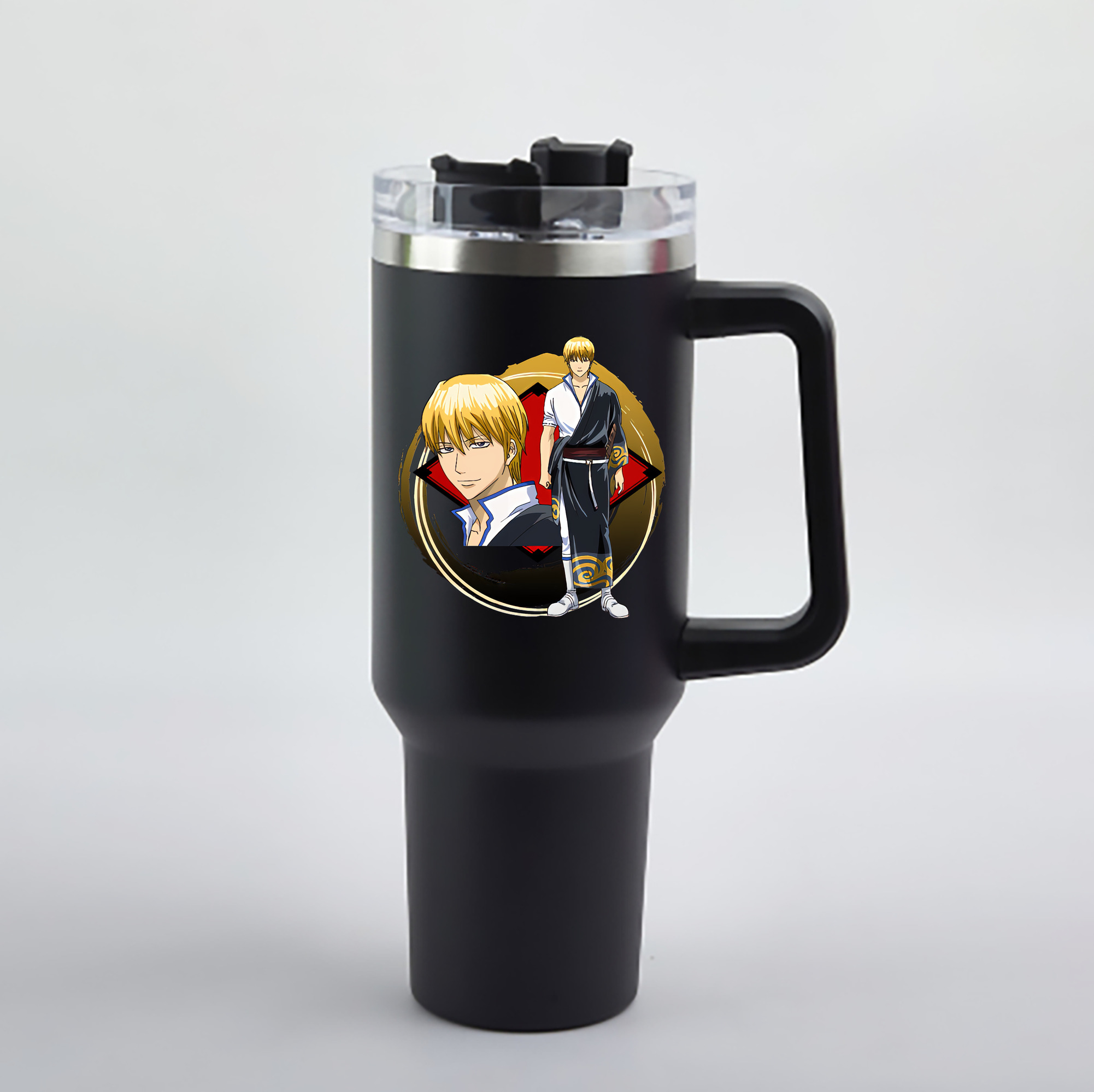 （画像用） ぎんたま 坂田銀時（さかたぎんとき） 神楽 志村新八（しむら しんぱち） GINTAMA Sakata Gintoki Kagura Shimura Shinpachi 1200mL車用タンブラー - クリスタルステッカー（プラスチックストロー付き）