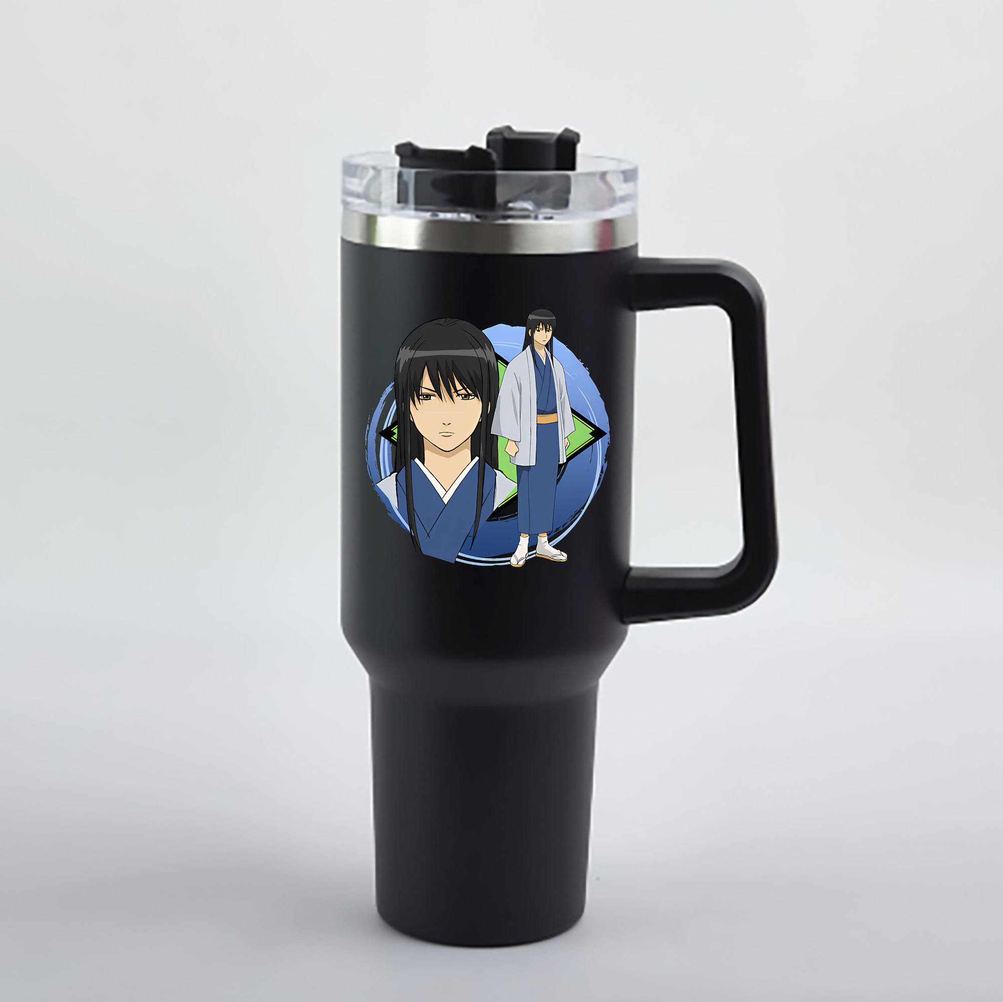 （画像用） ぎんたま 坂田銀時（さかたぎんとき） 神楽 志村新八（しむら しんぱち） GINTAMA Sakata Gintoki Kagura Shimura Shinpachi 1200mL車用タンブラー - クリスタルステッカー（プラスチックストロー付き）