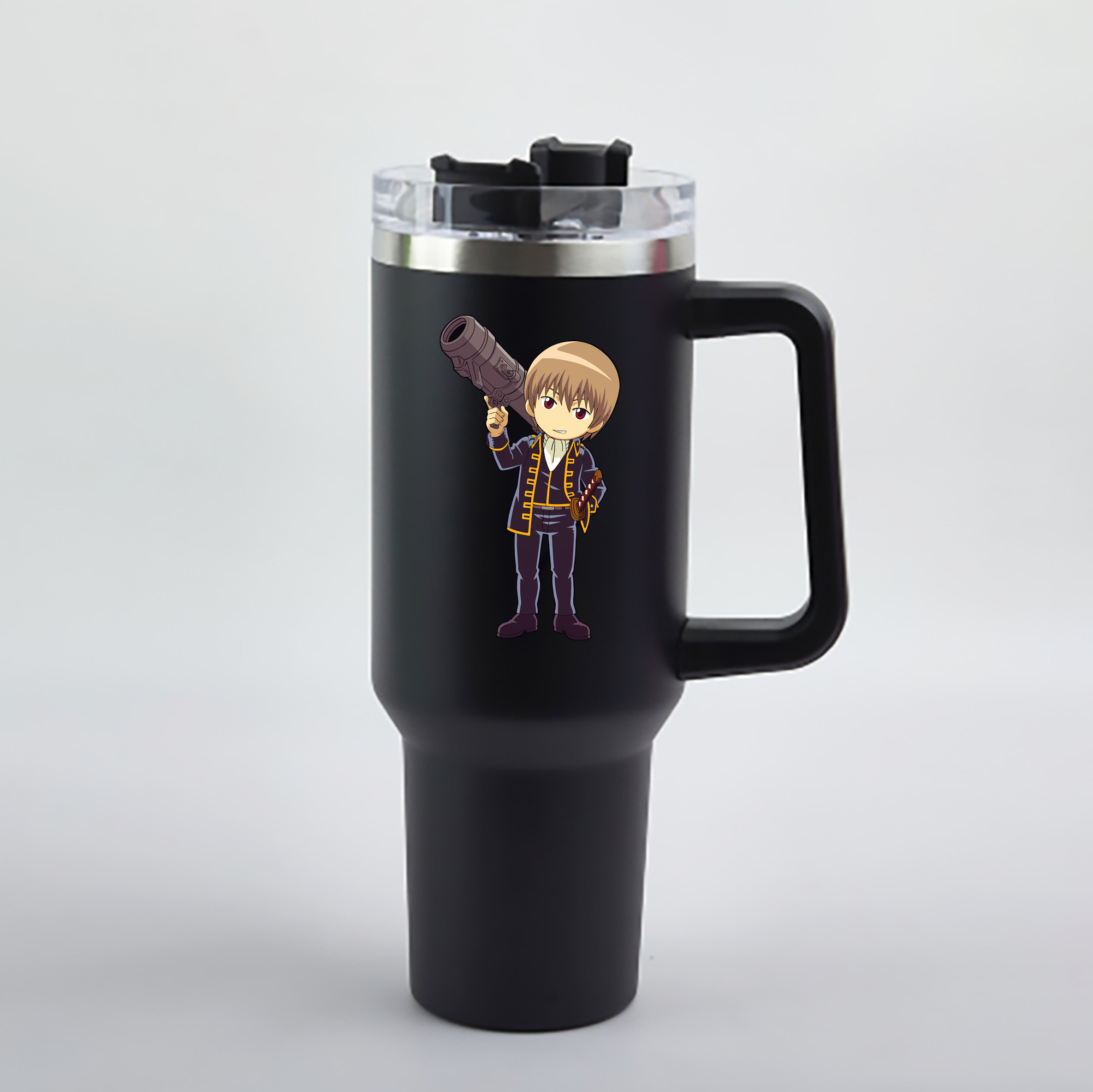 （画像用） ぎんたま 坂田銀時（さかたぎんとき） 神楽 志村新八（しむら しんぱち） GINTAMA Sakata Gintoki Kagura Shimura Shinpachi 1200mL車用タンブラー - クリスタルステッカー（プラスチックストロー付き）