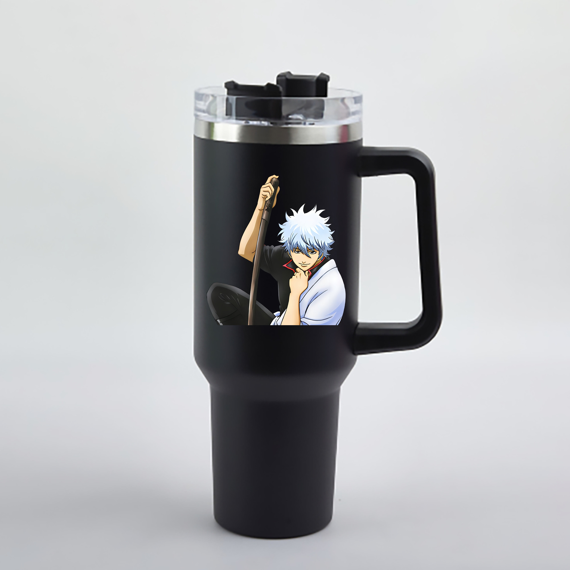 （画像用） ぎんたま 坂田銀時（さかたぎんとき） 神楽 志村新八（しむら しんぱち） GINTAMA Sakata Gintoki Kagura Shimura Shinpachi 1200mL車用タンブラー - クリスタルステッカー（プラスチックストロー付き）