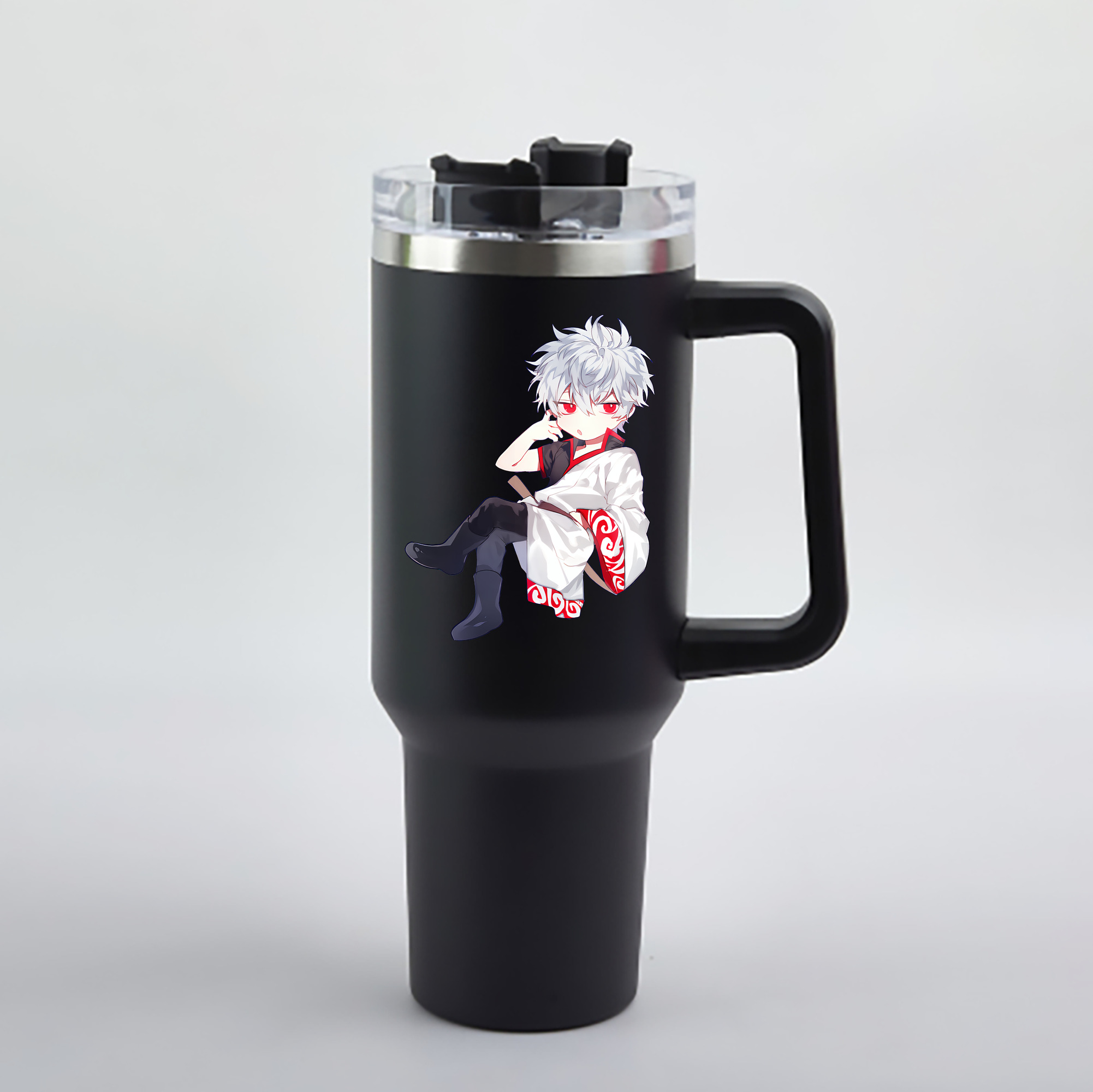 （画像用） ぎんたま 坂田銀時（さかたぎんとき） 神楽 志村新八（しむら しんぱち） GINTAMA Sakata Gintoki Kagura Shimura Shinpachi 1200mL車用タンブラー - クリスタルステッカー（プラスチックストロー付き）