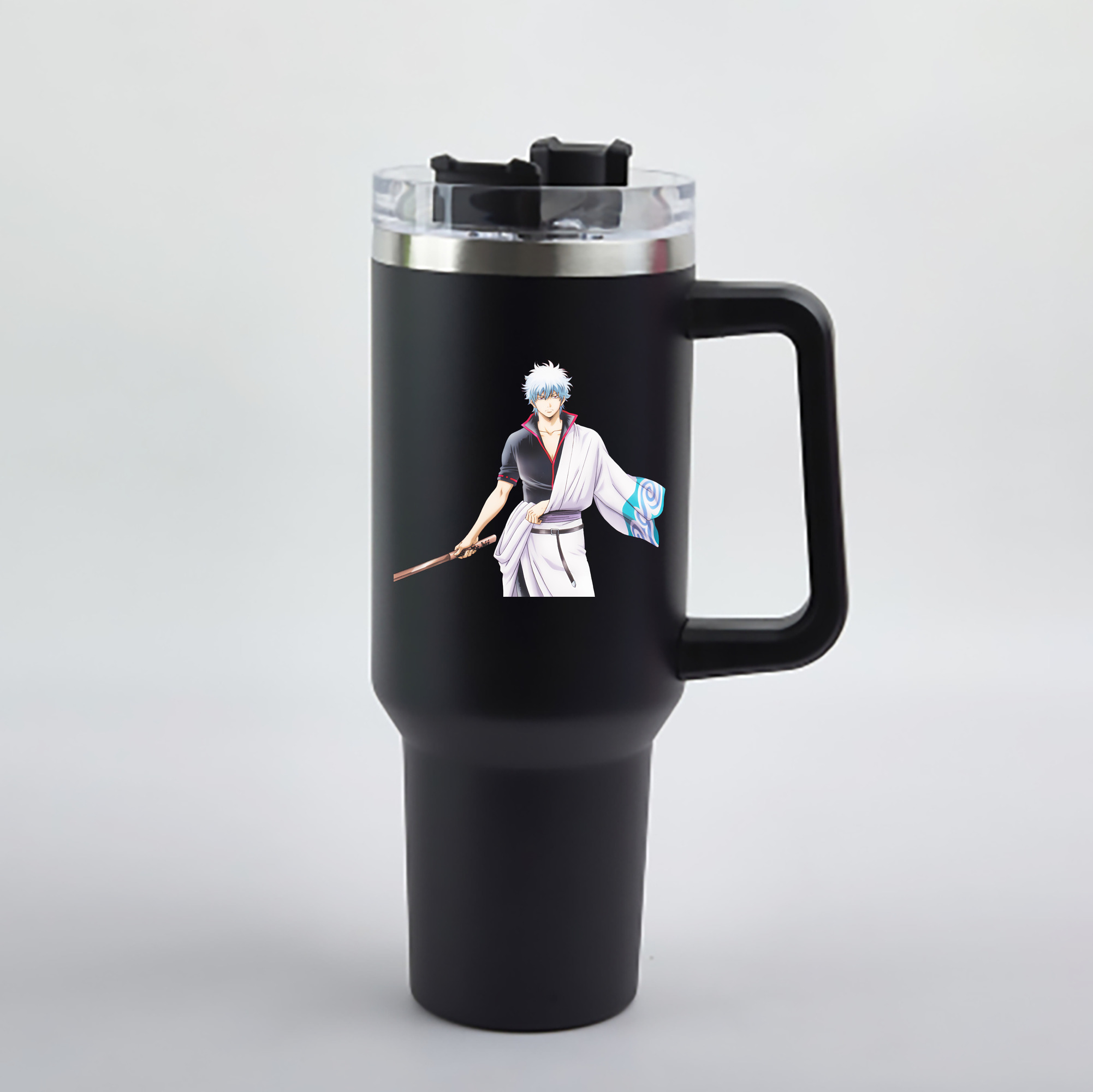 （画像用） ぎんたま 坂田銀時（さかたぎんとき） 神楽 志村新八（しむら しんぱち） GINTAMA Sakata Gintoki Kagura Shimura Shinpachi 1200mL車用タンブラー - クリスタルステッカー（プラスチックストロー付き）
