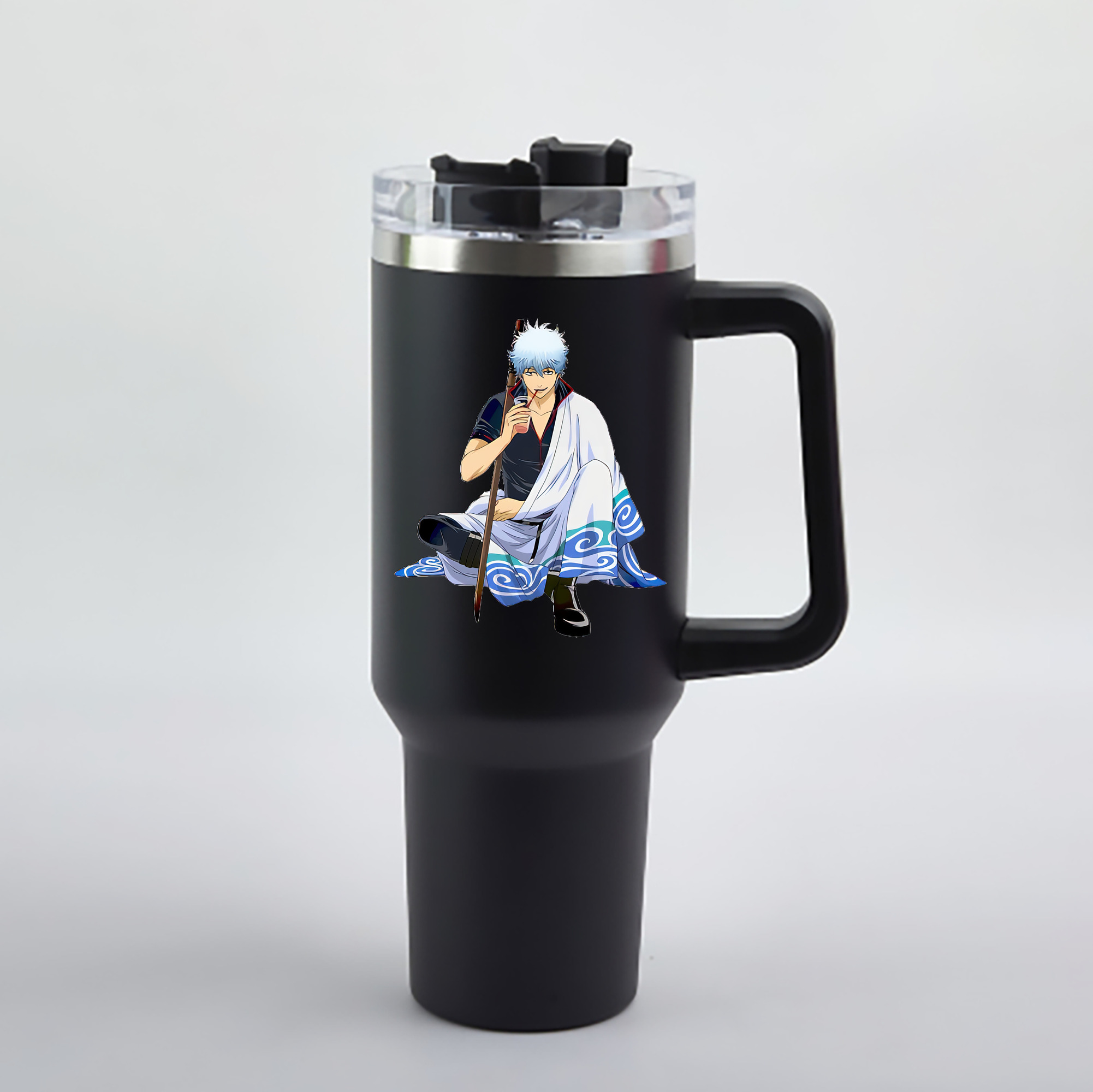 （画像用） ぎんたま 坂田銀時（さかたぎんとき） 神楽 志村新八（しむら しんぱち） GINTAMA Sakata Gintoki Kagura Shimura Shinpachi 1200mL車用タンブラー - クリスタルステッカー（プラスチックストロー付き）