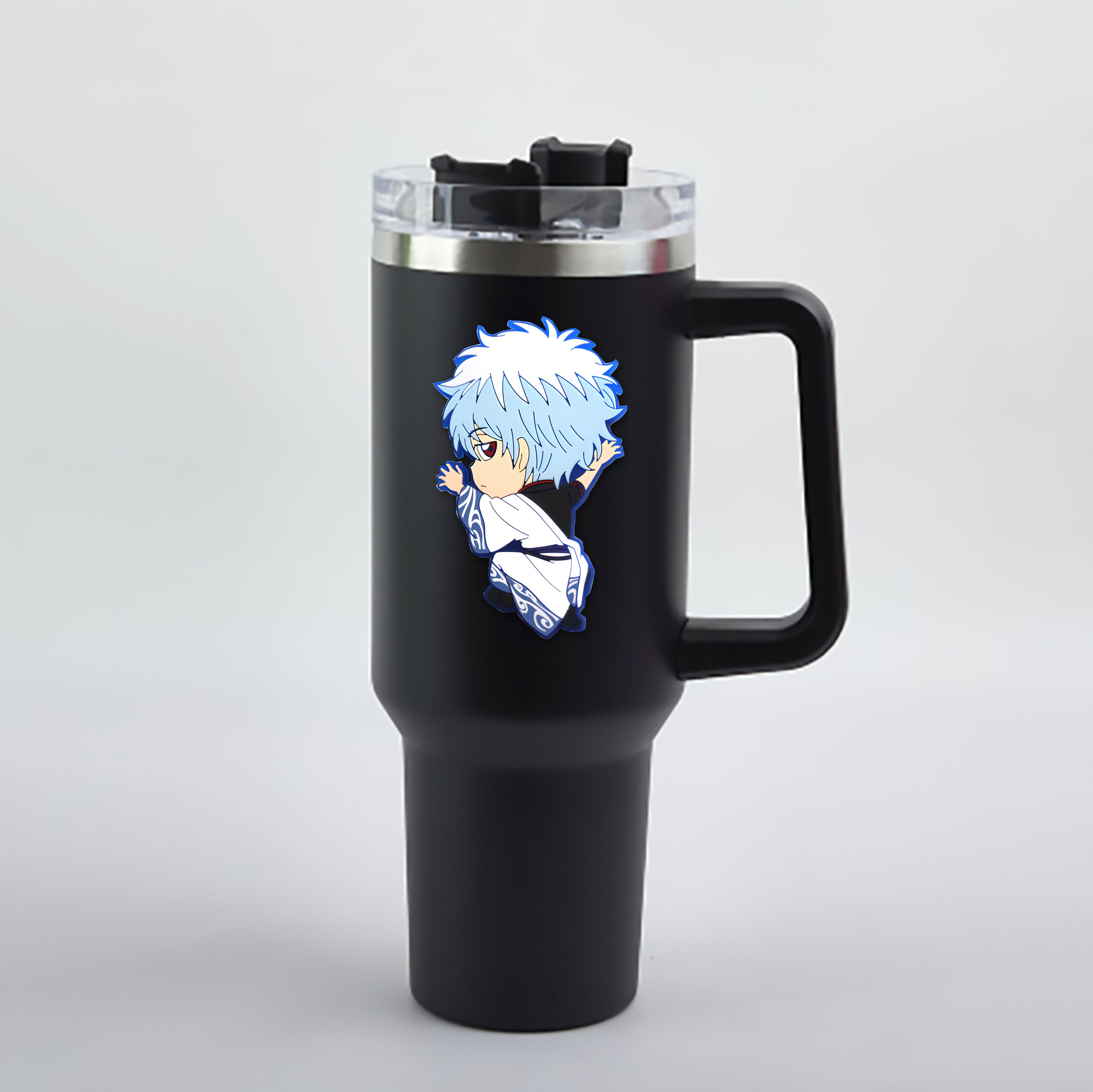 （画像用） ぎんたま 坂田銀時（さかたぎんとき） 神楽 志村新八（しむら しんぱち） GINTAMA Sakata Gintoki Kagura Shimura Shinpachi 1200mL車用タンブラー - クリスタルステッカー（プラスチックストロー付き）