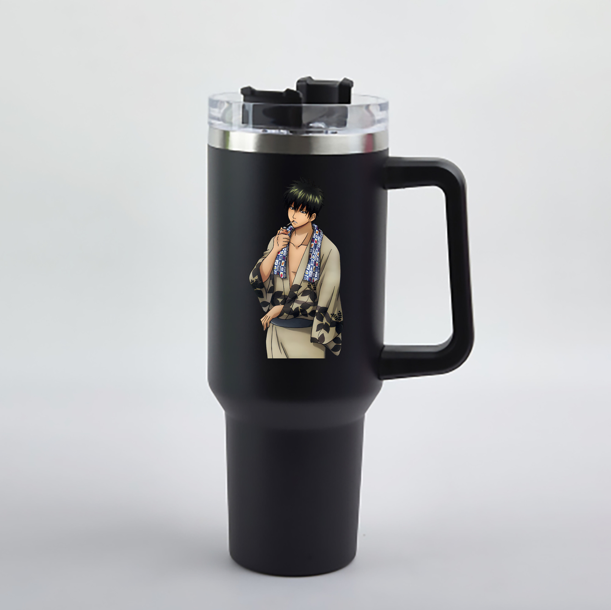 （画像用） ぎんたま 坂田銀時（さかたぎんとき） 神楽 志村新八（しむら しんぱち） GINTAMA Sakata Gintoki Kagura Shimura Shinpachi 1200mL車用タンブラー - クリスタルステッカー（プラスチックストロー付き）