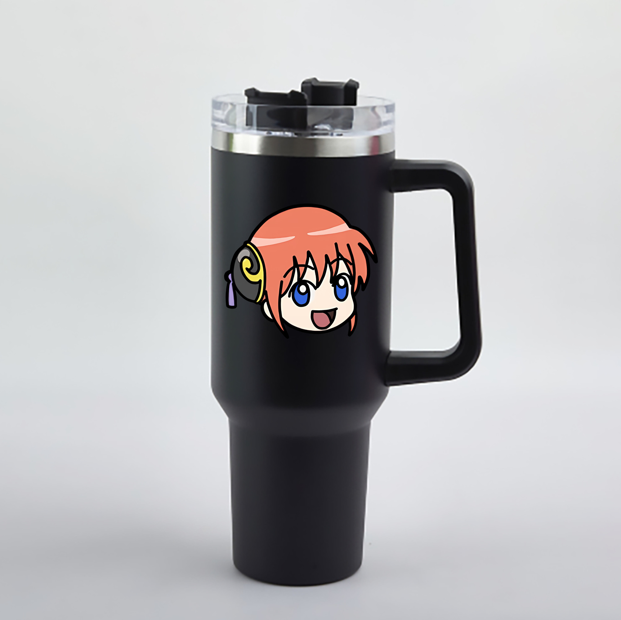 （画像用） ぎんたま 坂田銀時（さかたぎんとき） 神楽 志村新八（しむら しんぱち） GINTAMA Sakata Gintoki Kagura Shimura Shinpachi 1200mL車用タンブラー - クリスタルステッカー（プラスチックストロー付き）