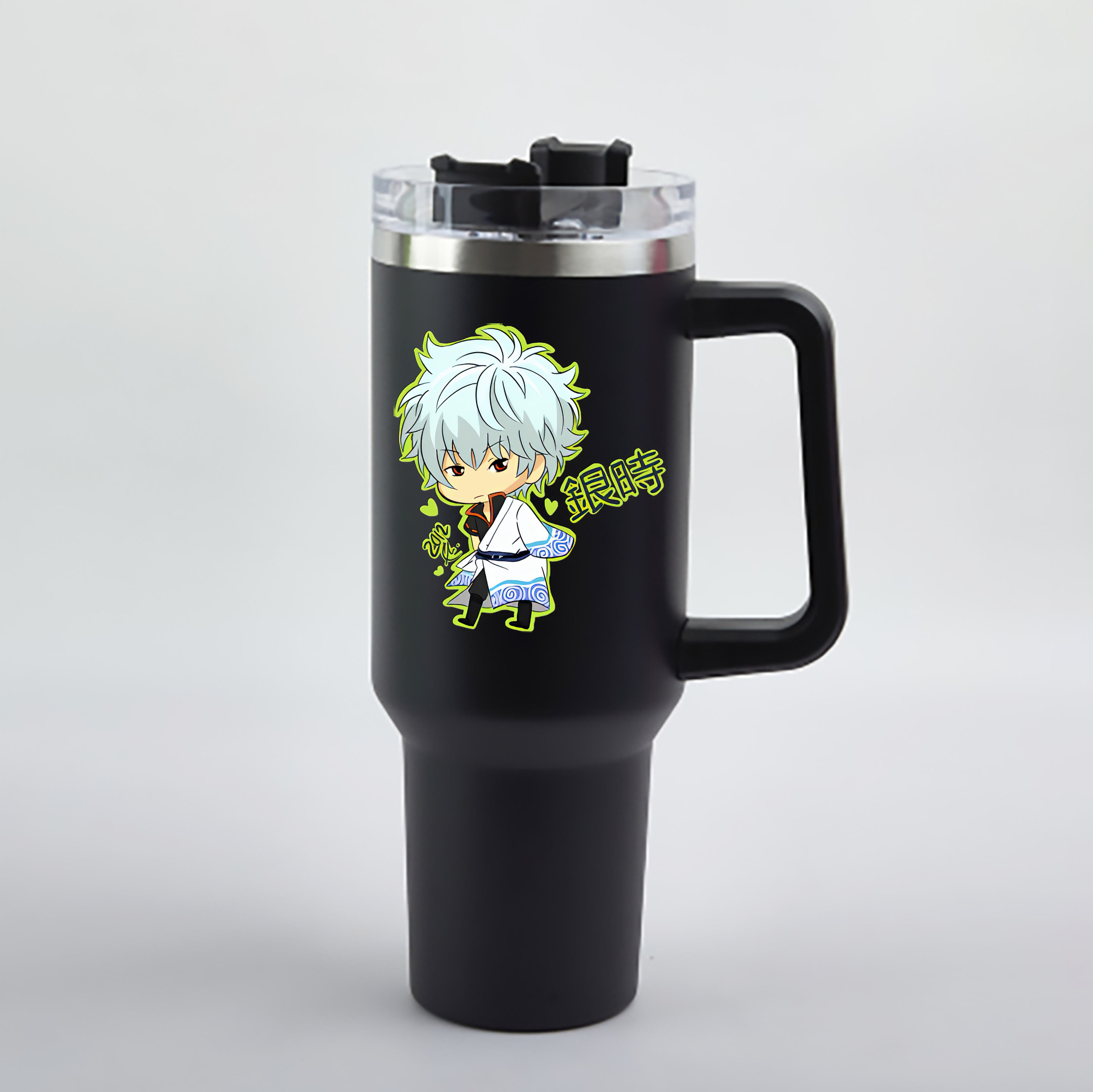 （画像用） ぎんたま 坂田銀時（さかたぎんとき） 神楽 志村新八（しむら しんぱち） GINTAMA Sakata Gintoki Kagura Shimura Shinpachi 1200mL車用タンブラー - クリスタルステッカー（プラスチックストロー付き）
