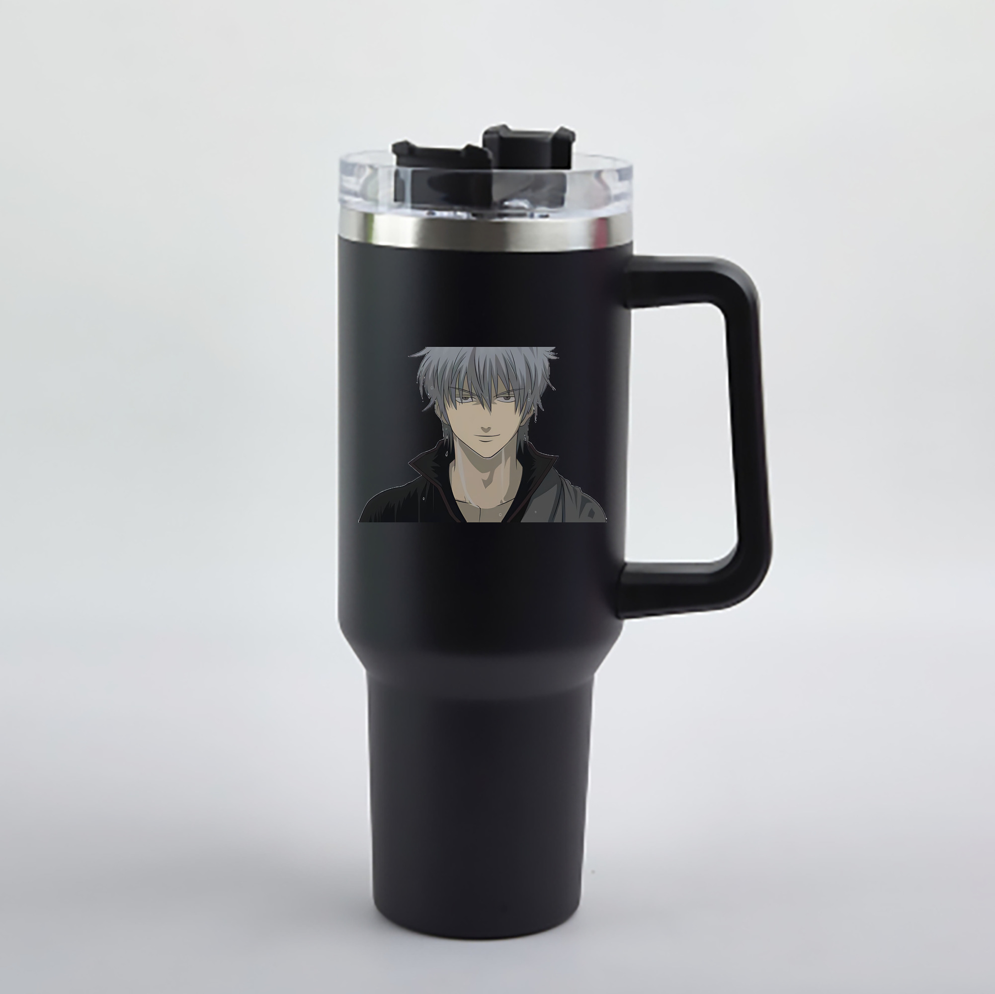 （画像用） ぎんたま 坂田銀時（さかたぎんとき） 神楽 志村新八（しむら しんぱち） GINTAMA Sakata Gintoki Kagura Shimura Shinpachi 1200mL車用タンブラー - クリスタルステッカー（プラスチックストロー付き）