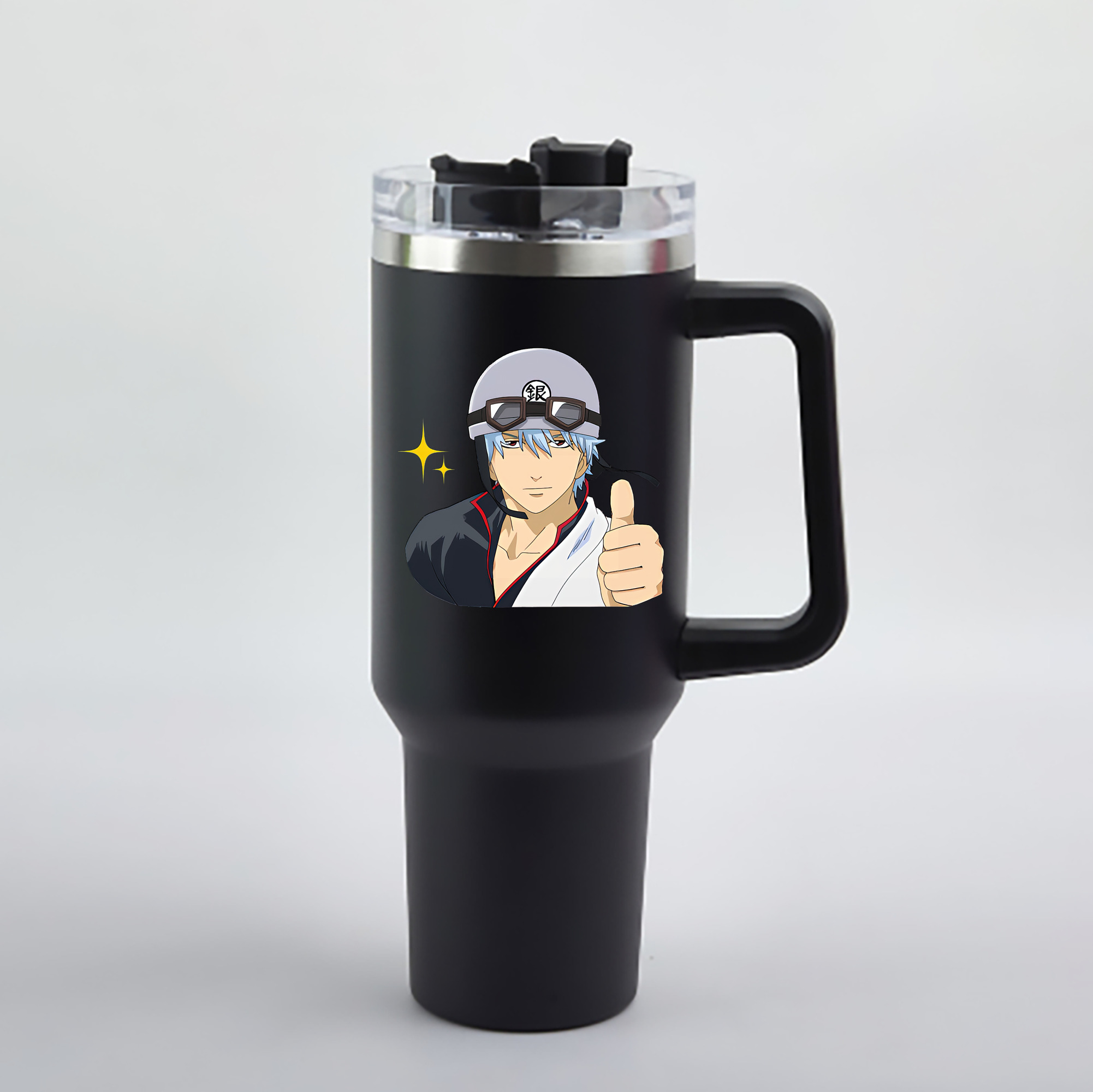 （画像用） ぎんたま 坂田銀時（さかたぎんとき） 神楽 志村新八（しむら しんぱち） GINTAMA Sakata Gintoki Kagura Shimura Shinpachi 1200mL車用タンブラー - クリスタルステッカー（プラスチックストロー付き）