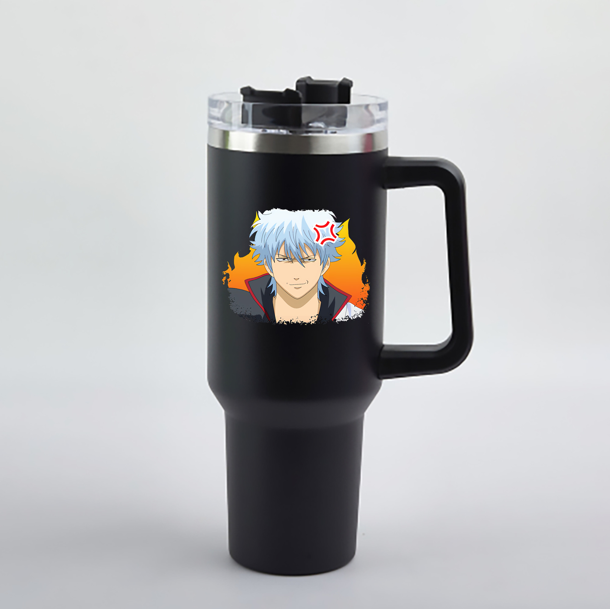 （画像用） ぎんたま 坂田銀時（さかたぎんとき） 神楽 志村新八（しむら しんぱち） GINTAMA Sakata Gintoki Kagura Shimura Shinpachi 1200mL車用タンブラー - クリスタルステッカー（プラスチックストロー付き）
