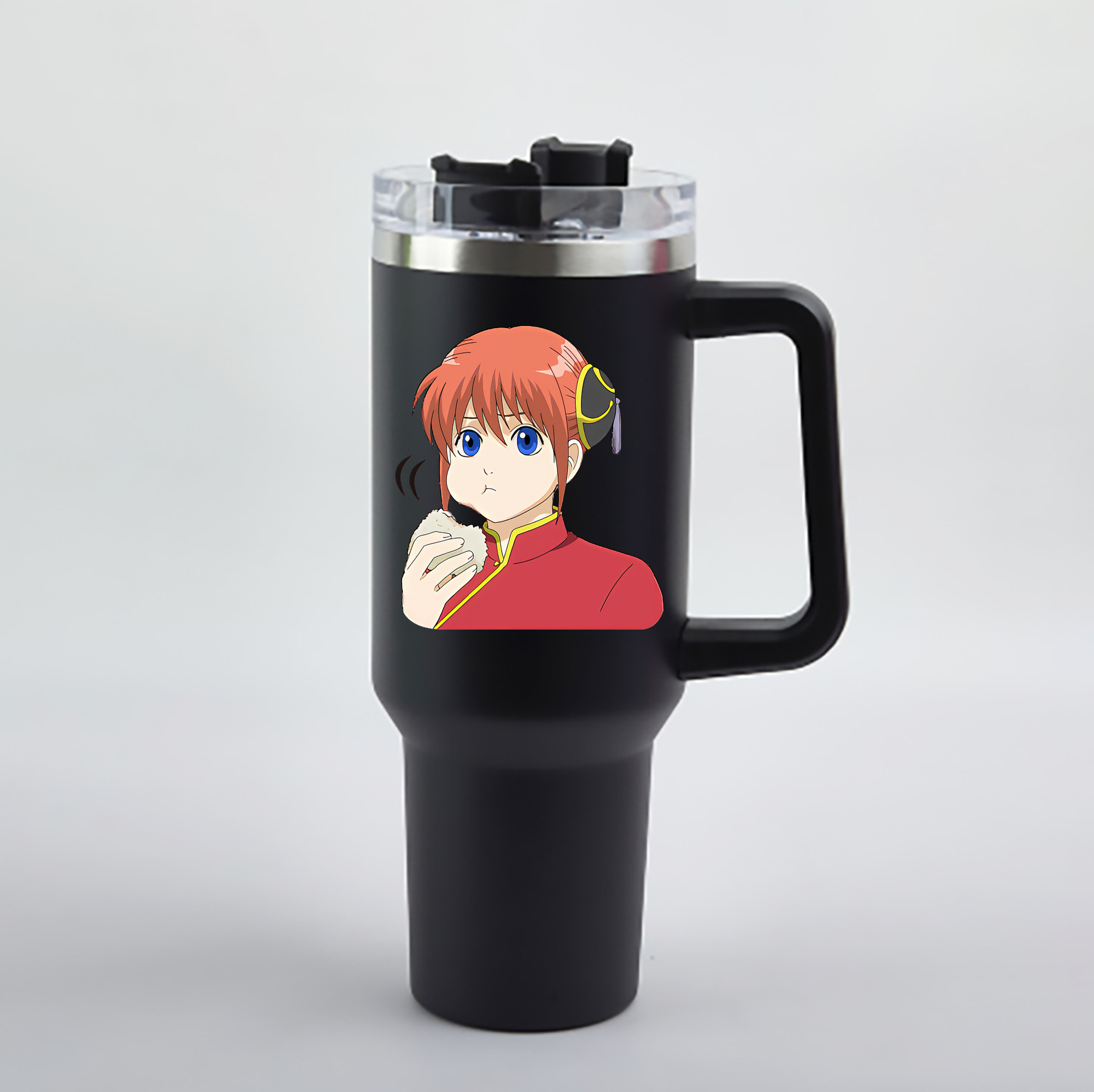 （画像用） ぎんたま 坂田銀時（さかたぎんとき） 神楽 志村新八（しむら しんぱち） GINTAMA Sakata Gintoki Kagura Shimura Shinpachi 1200mL車用タンブラー - クリスタルステッカー（プラスチックストロー付き）