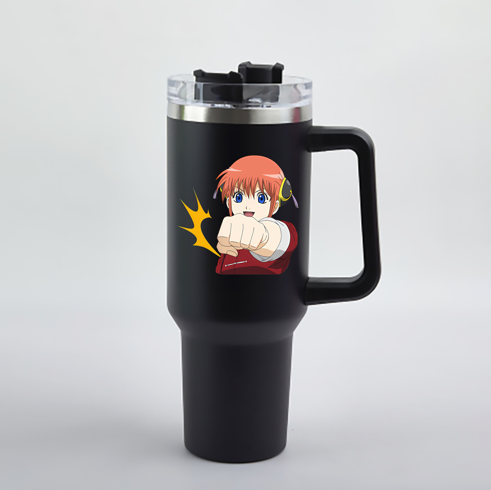 （画像用） ぎんたま 坂田銀時（さかたぎんとき） 神楽 志村新八（しむら しんぱち） GINTAMA Sakata Gintoki Kagura Shimura Shinpachi 1200mL車用タンブラー - クリスタルステッカー（プラスチックストロー付き）