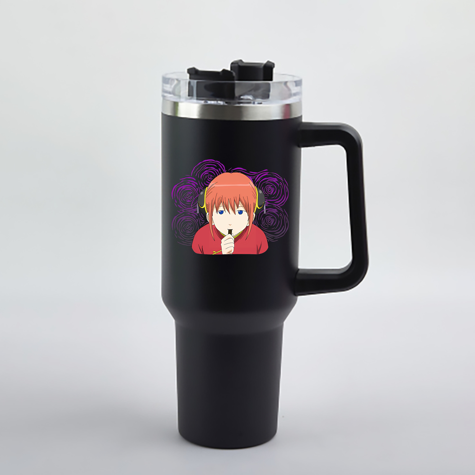 （画像用） ぎんたま 坂田銀時（さかたぎんとき） 神楽 志村新八（しむら しんぱち） GINTAMA Sakata Gintoki Kagura Shimura Shinpachi 1200mL車用タンブラー - クリスタルステッカー（プラスチックストロー付き）