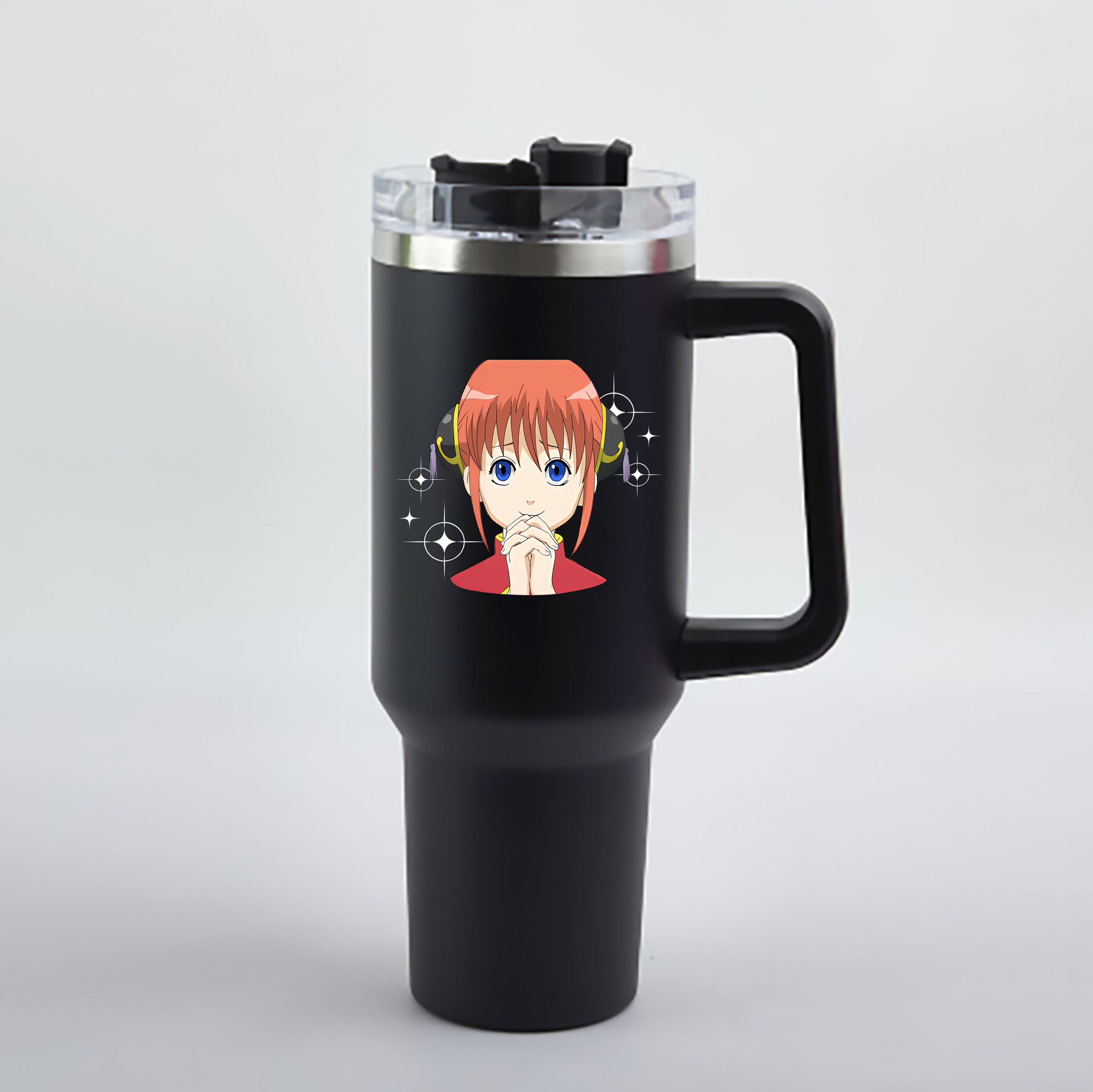 （画像用） ぎんたま 坂田銀時（さかたぎんとき） 神楽 志村新八（しむら しんぱち） GINTAMA Sakata Gintoki Kagura Shimura Shinpachi 1200mL車用タンブラー - クリスタルステッカー（プラスチックストロー付き）