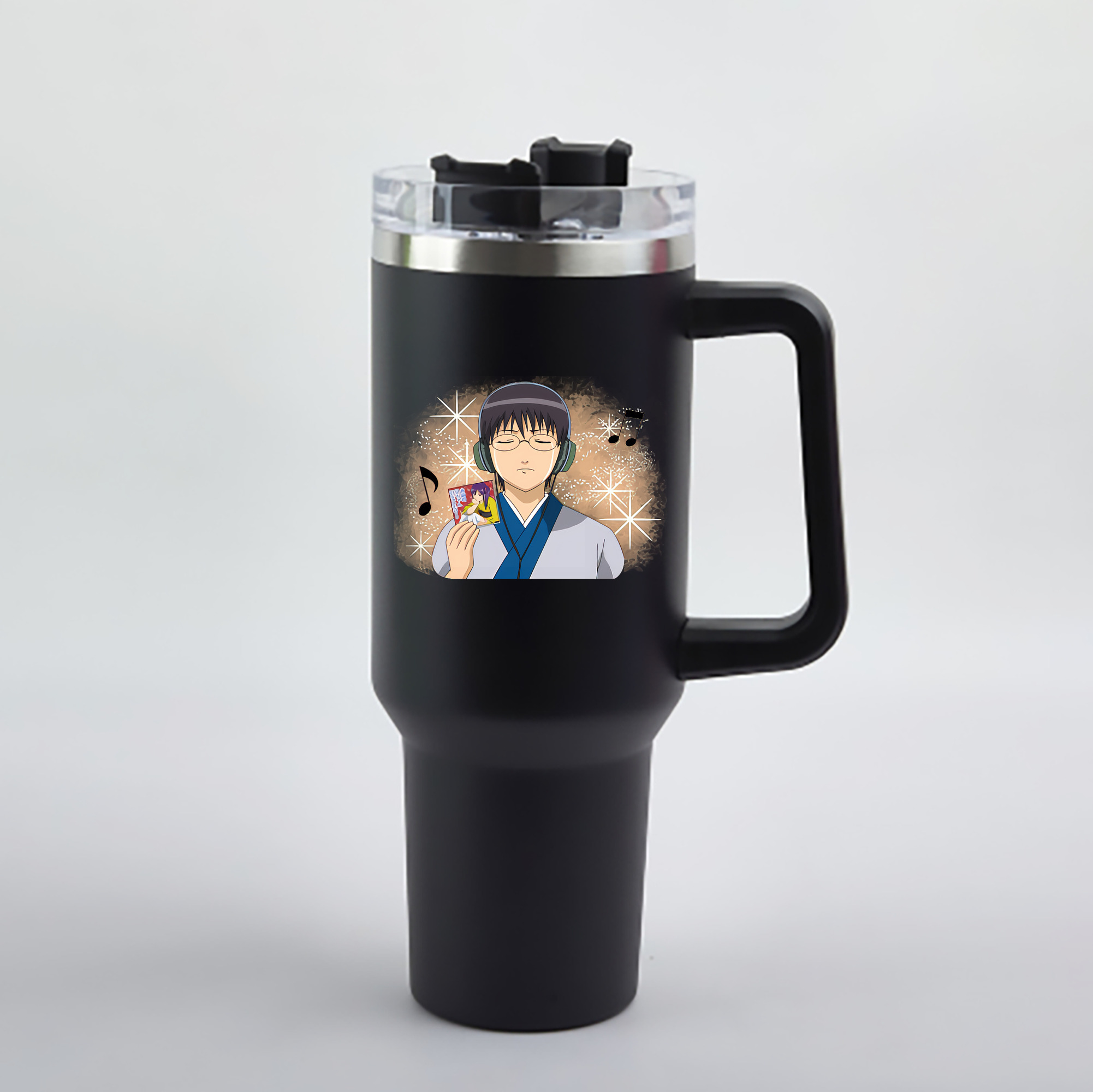 （画像用） ぎんたま 坂田銀時（さかたぎんとき） 神楽 志村新八（しむら しんぱち） GINTAMA Sakata Gintoki Kagura Shimura Shinpachi 1200mL車用タンブラー - クリスタルステッカー（プラスチックストロー付き）