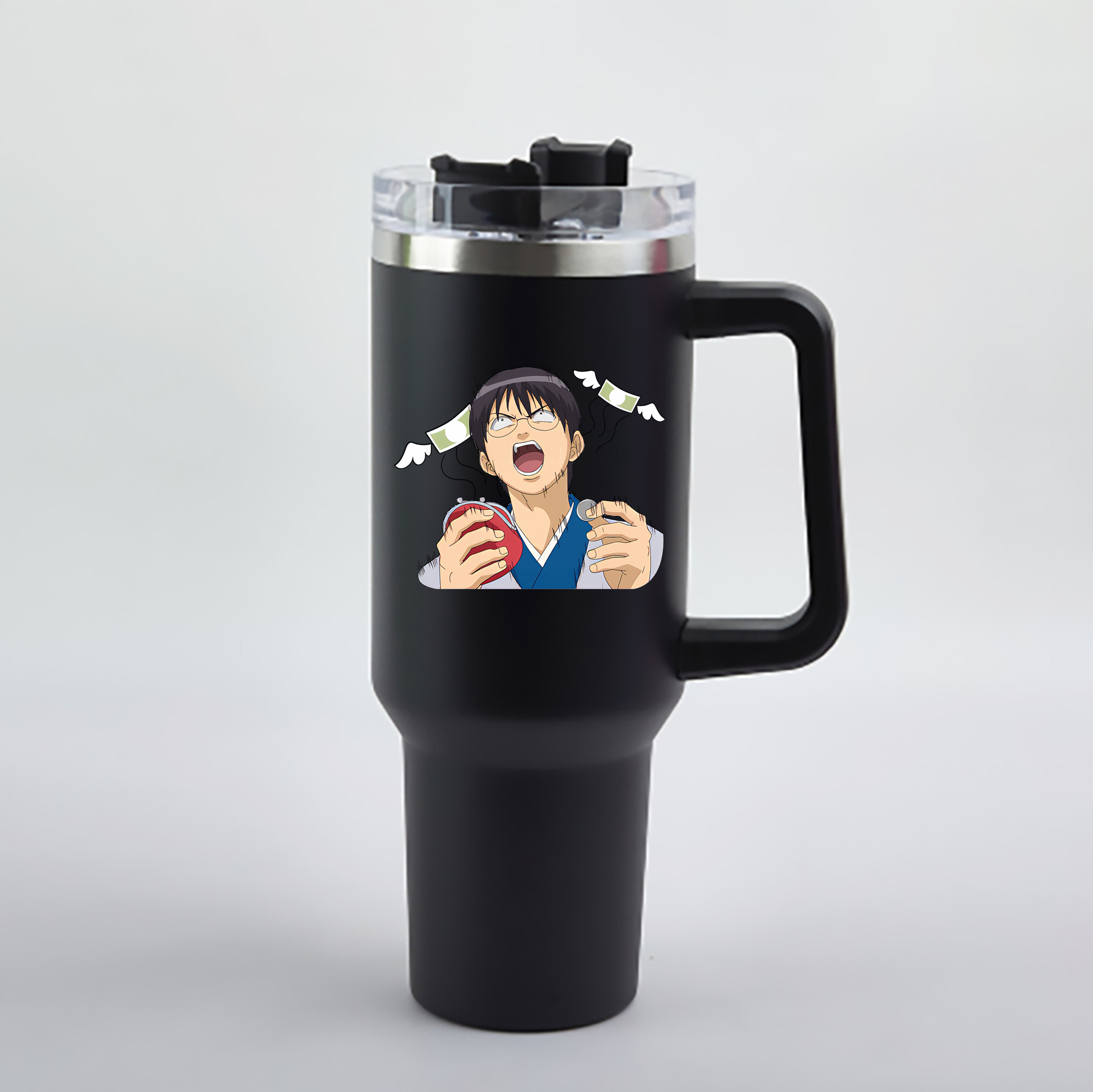 （画像用） ぎんたま 坂田銀時（さかたぎんとき） 神楽 志村新八（しむら しんぱち） GINTAMA Sakata Gintoki Kagura Shimura Shinpachi 1200mL車用タンブラー - クリスタルステッカー（プラスチックストロー付き）